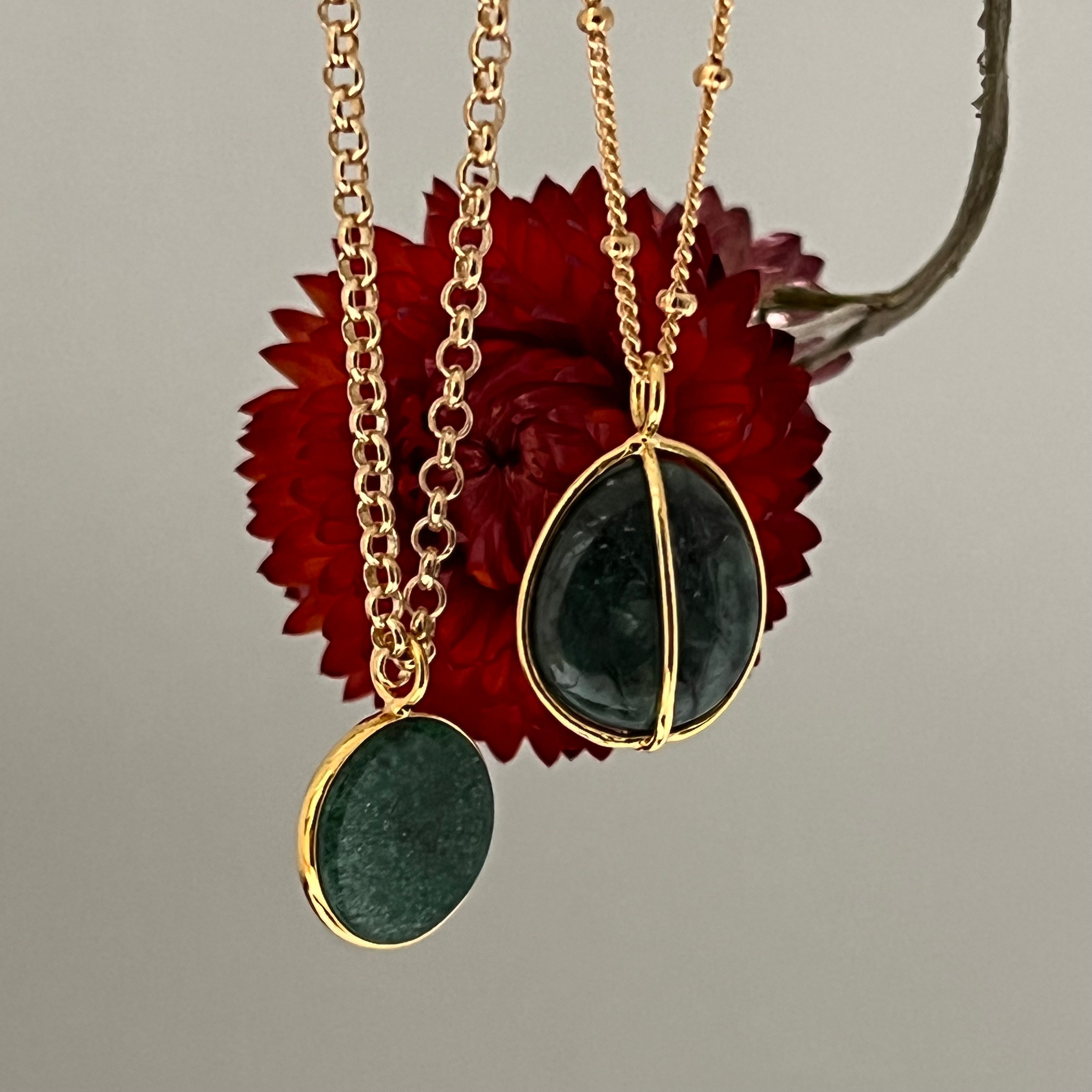 Freeform Raw Tumbled Emerald Pebble  Pendant