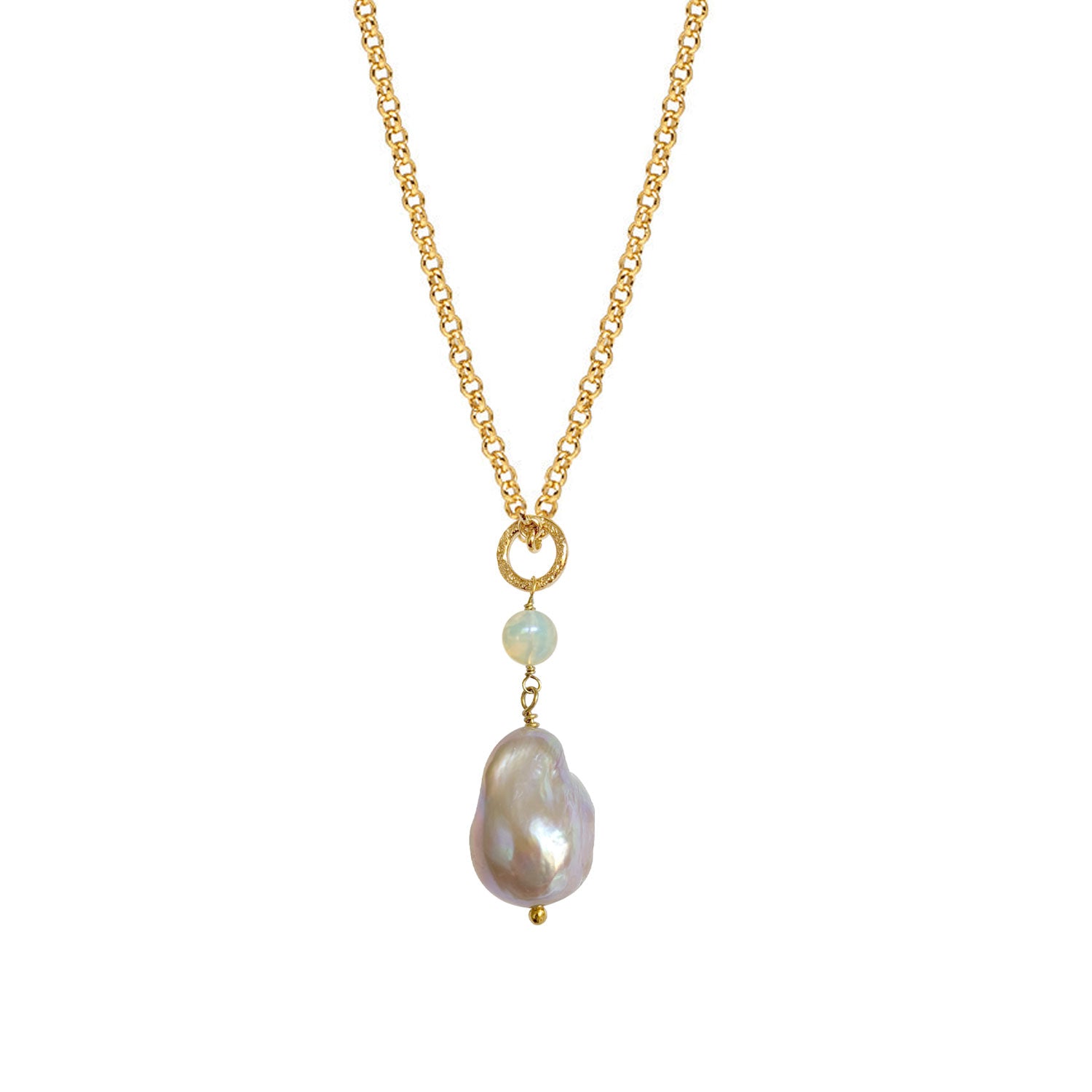 Unique Large Baroque Freeform Pearl with Opal on Belcher chain