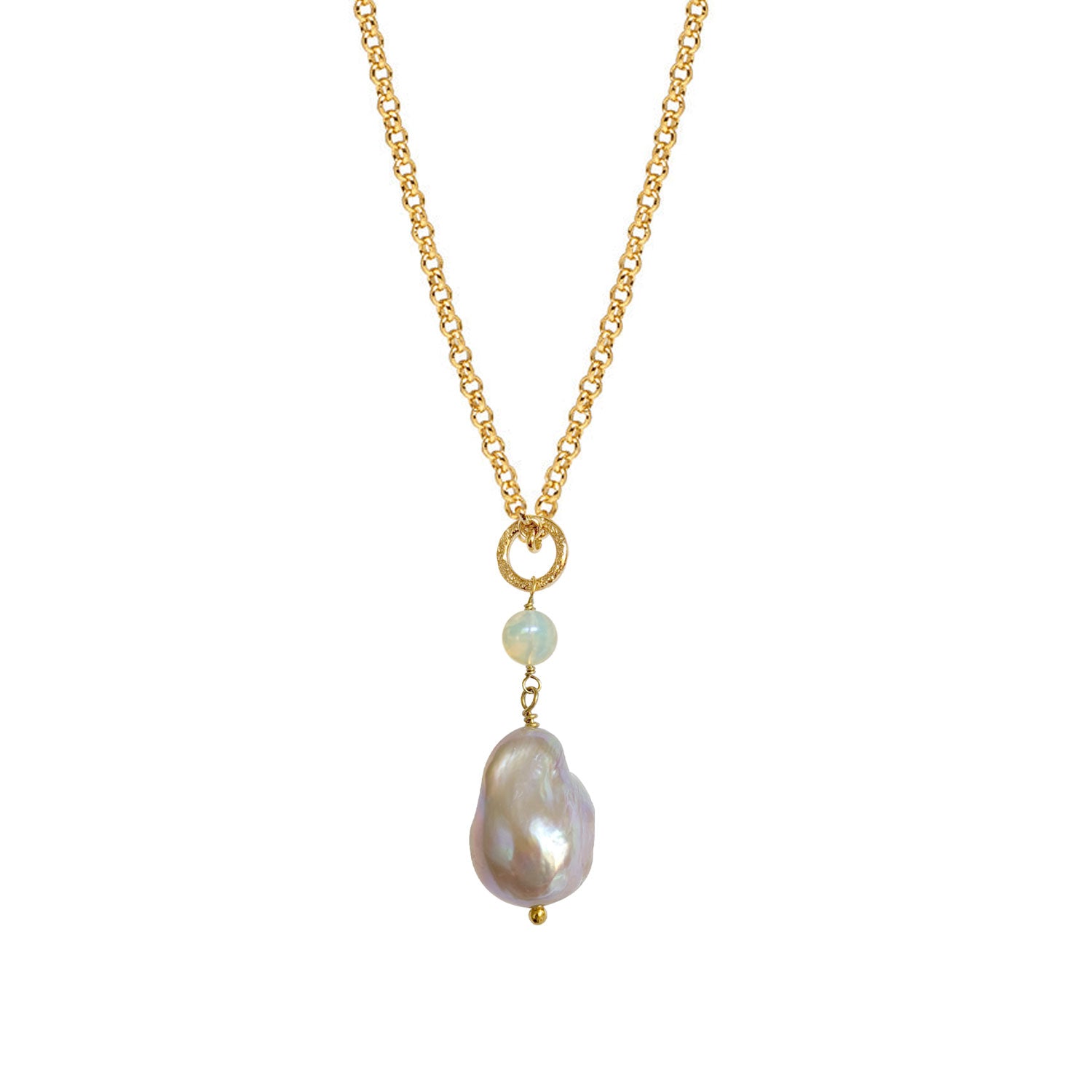 Unique Large Baroque Freeform  Pearl with Opal on Belcher chain