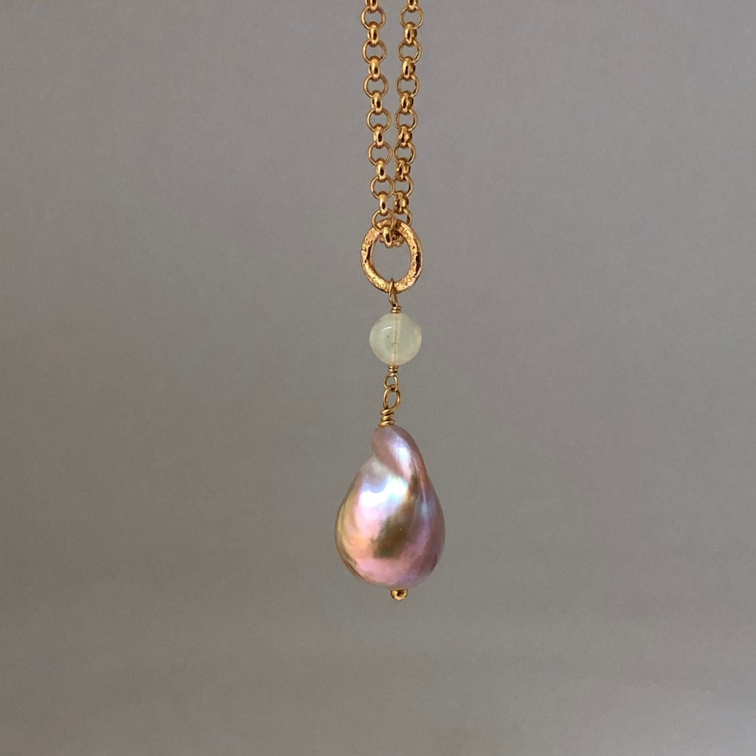 Unique Large Baroque Freeform Pearl with Opal on Belcher chain