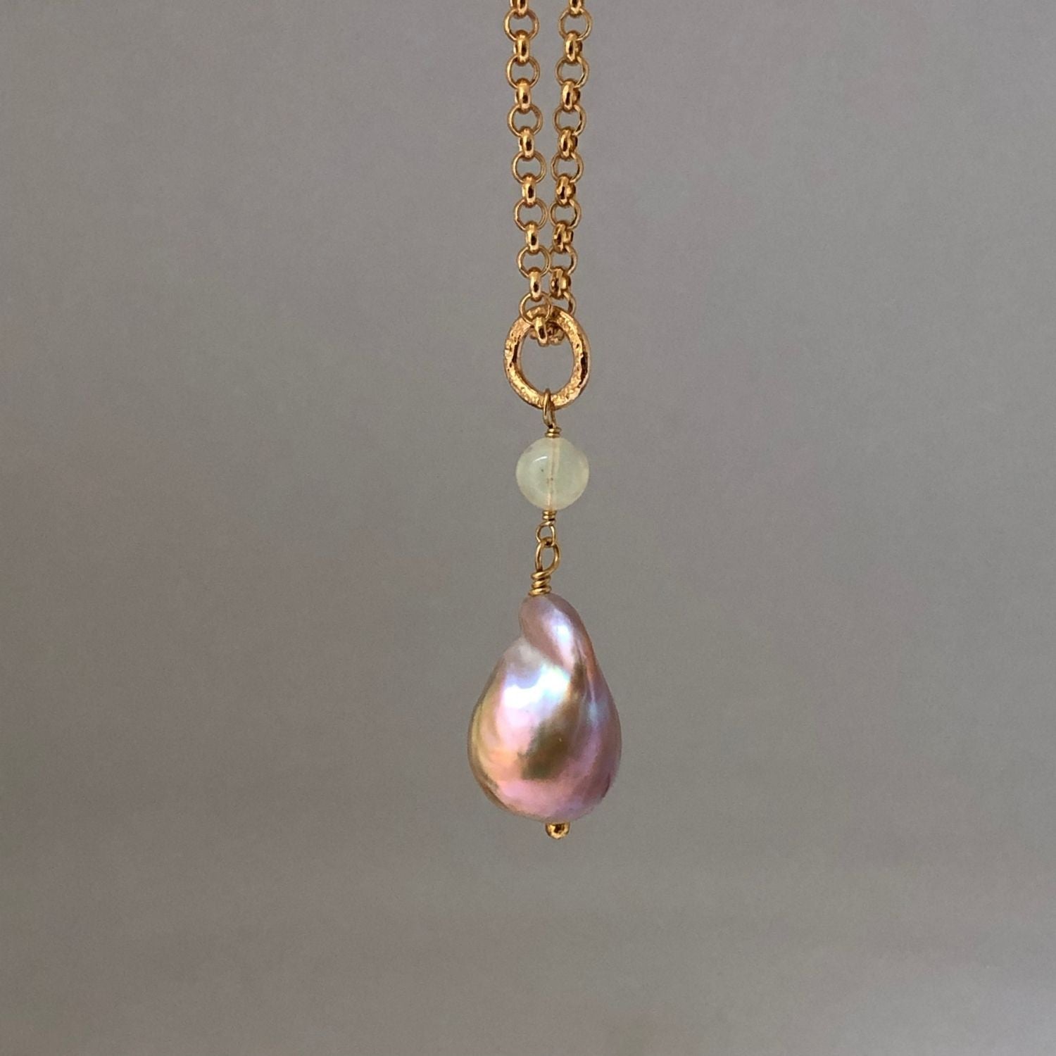 Unique Large Baroque Freeform  Pearl with Opal on Belcher chain