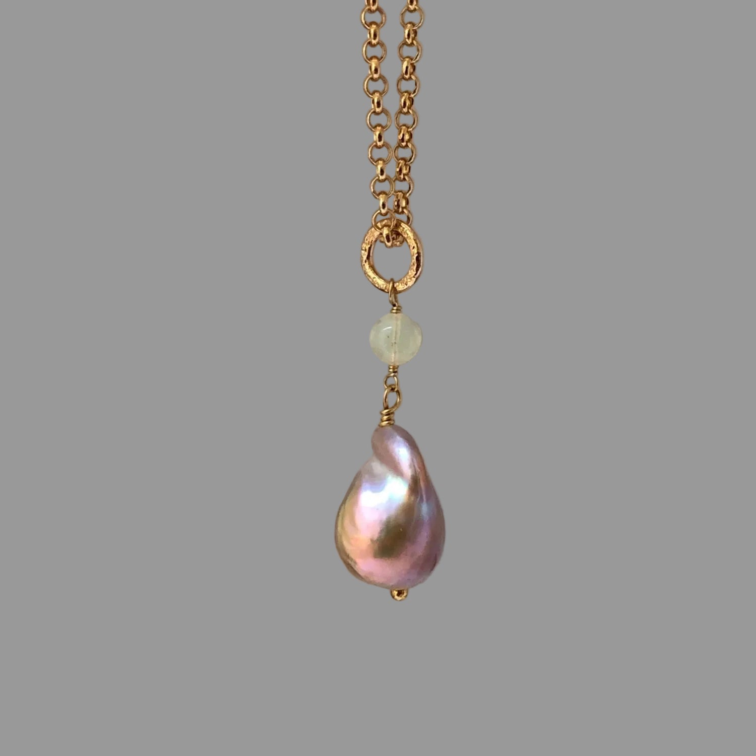Unique Large Baroque Freeform Pearl with Opal on Belcher chain
