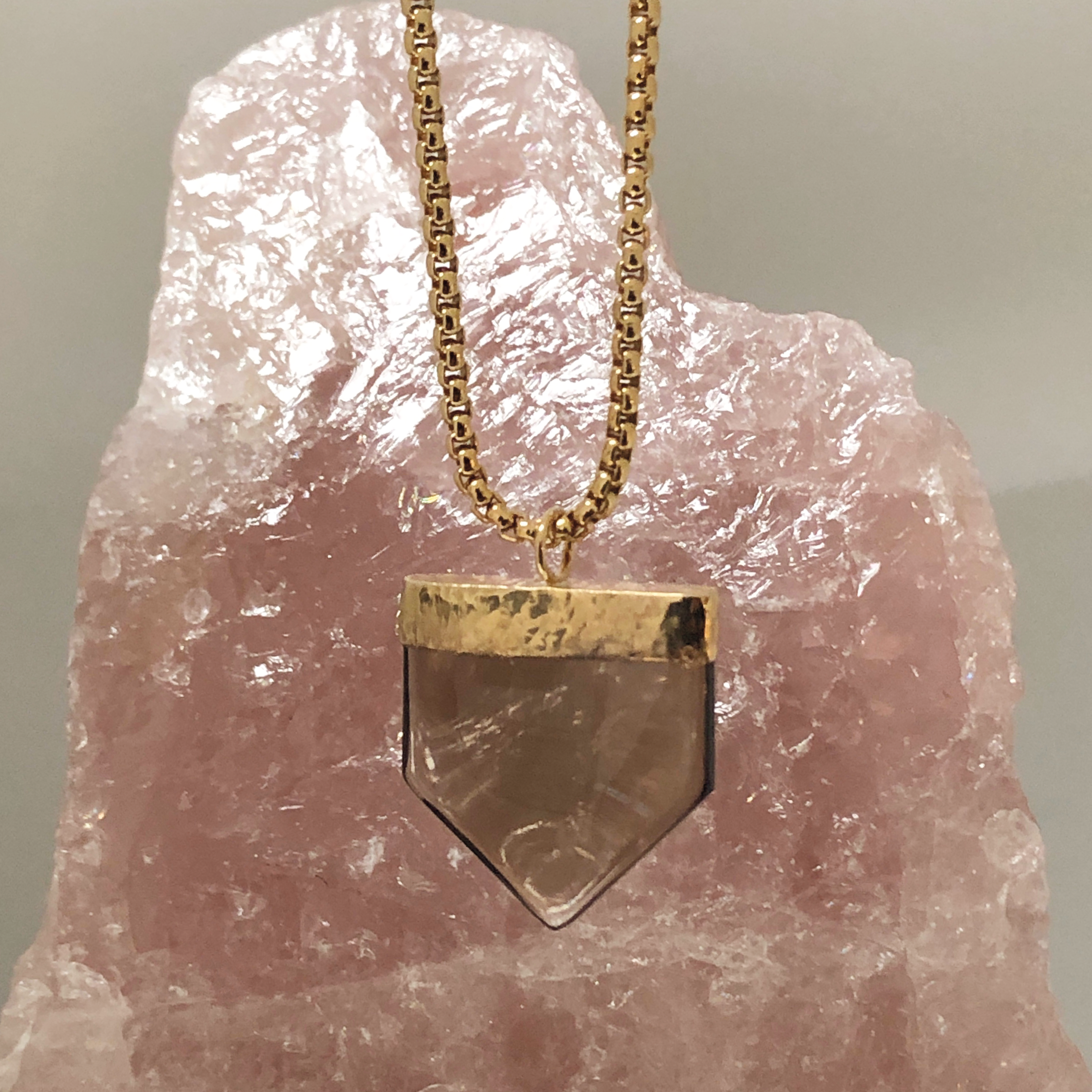 Unique Smokey Quartz Temple Pendant on Box Chain