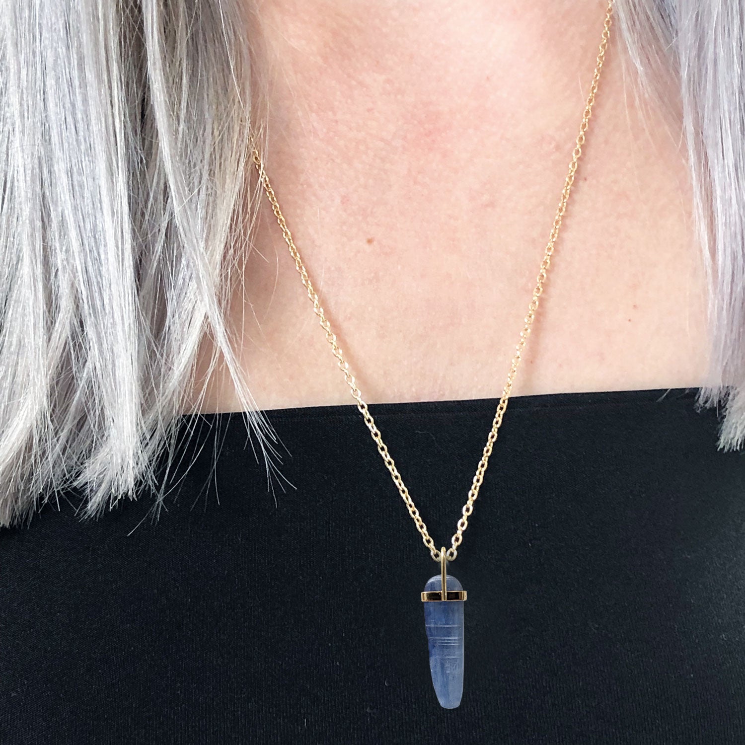 Long Freeform Kyanite Bridge set on Simple Chain