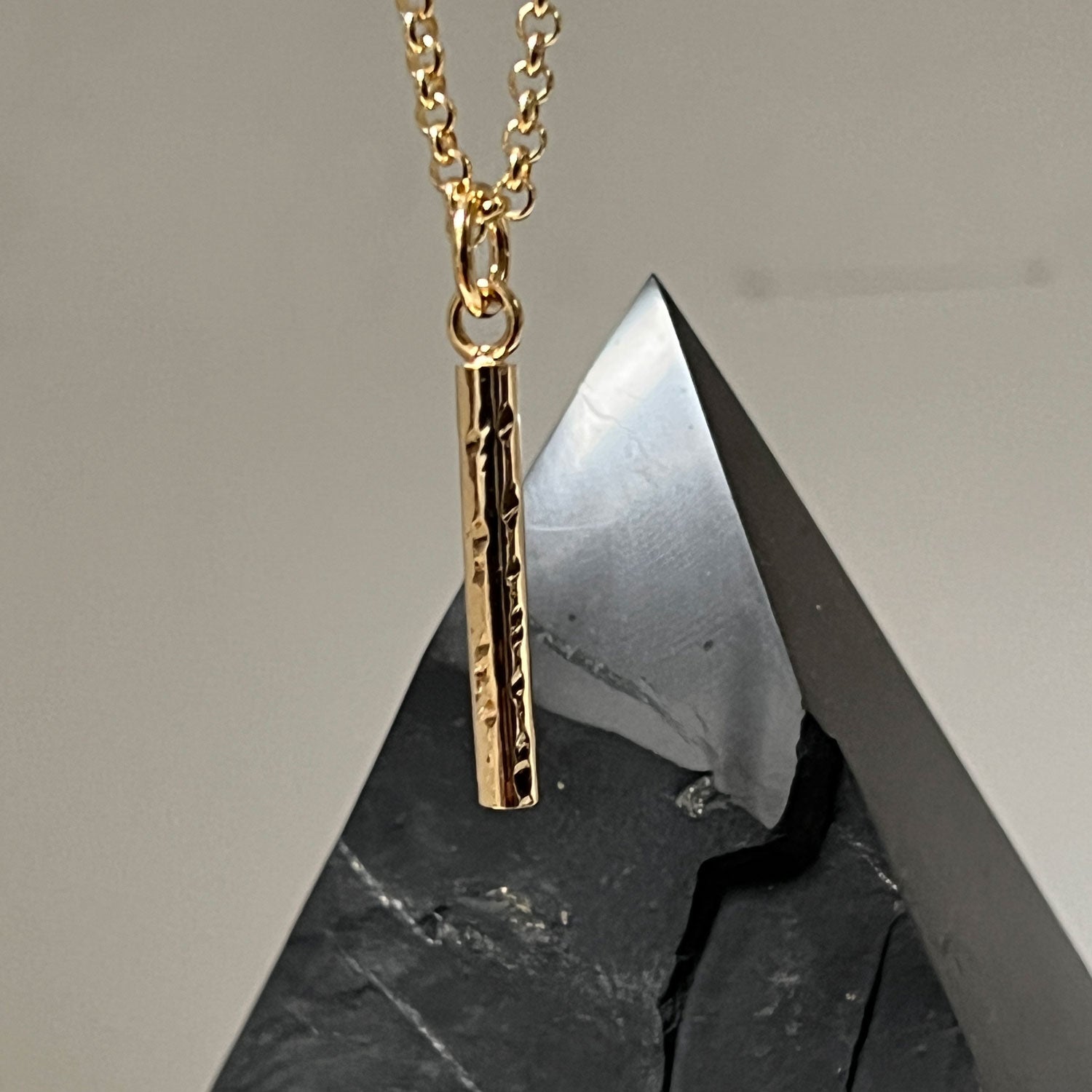 Long Hammered Bar Pendant on Baby Belcher