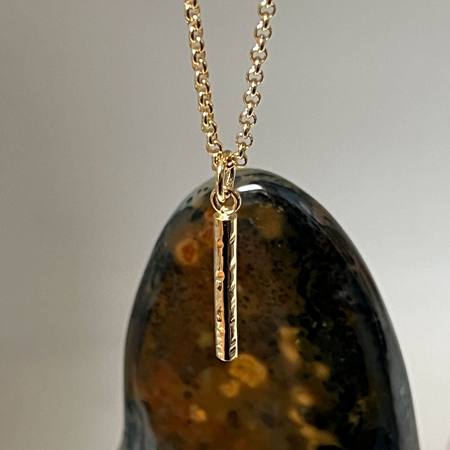 Long Hammered Bar Pendant on Baby Belcher
