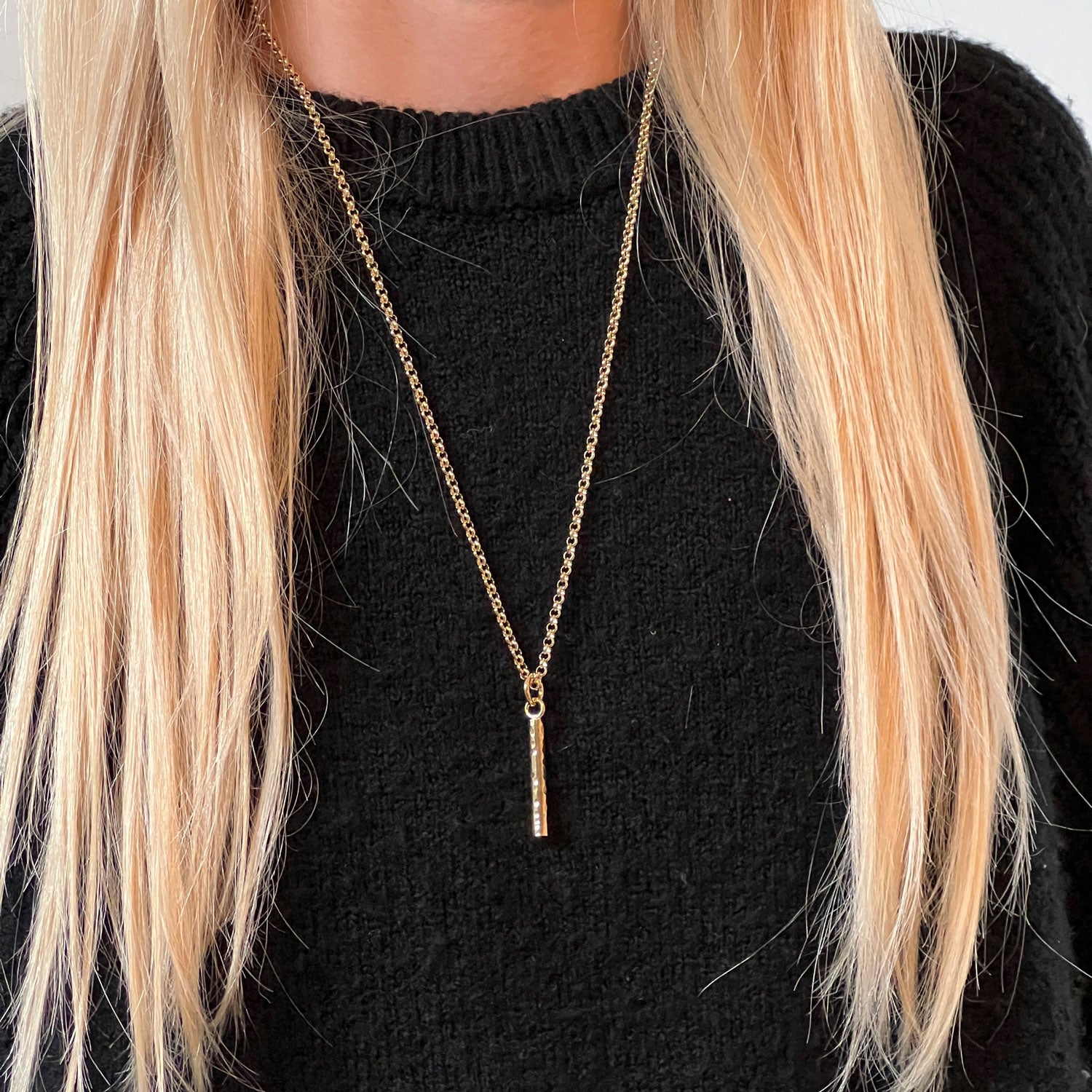 Long Hammered Bar Pendant on Baby Belcher