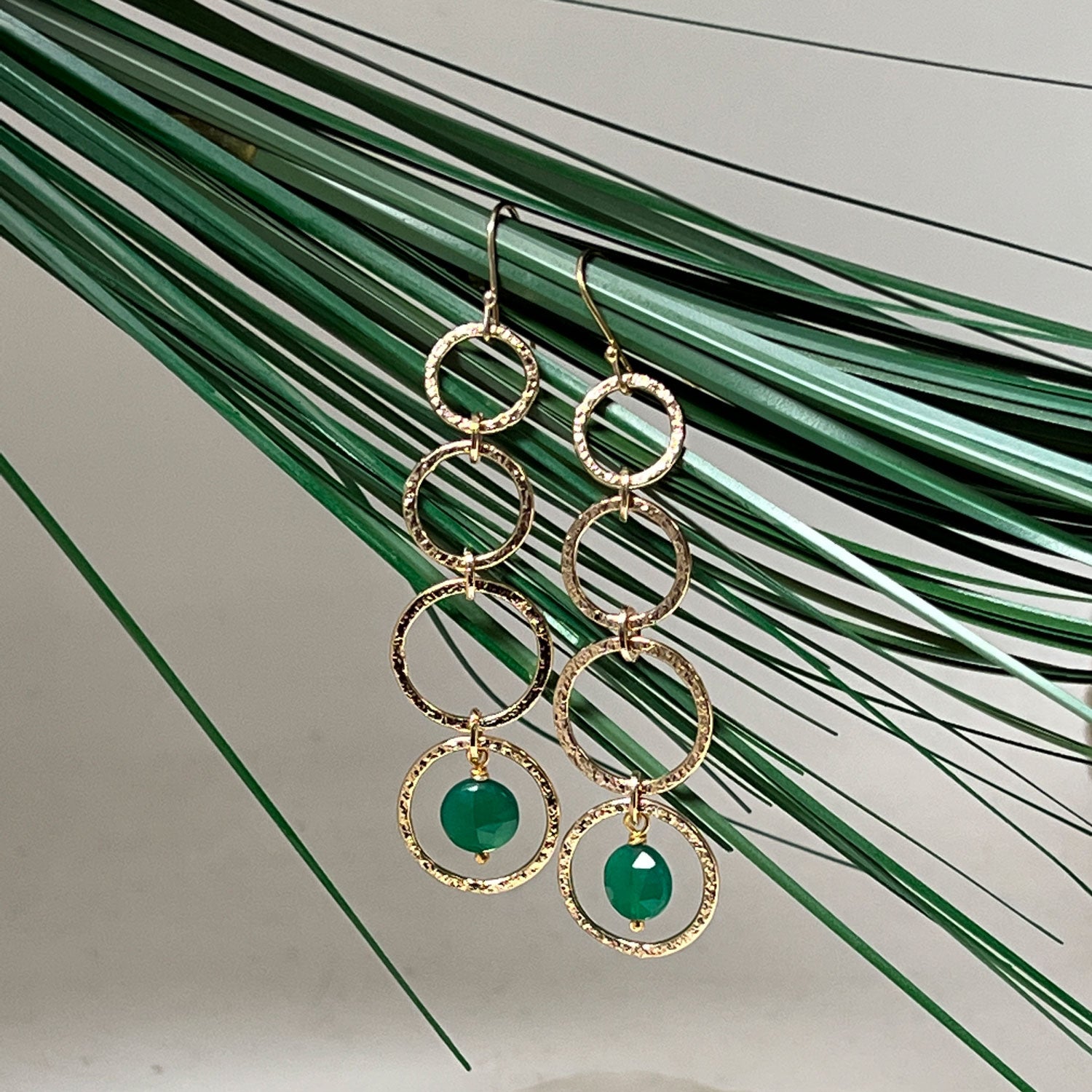 Long Loop Earrings with Green Onyx