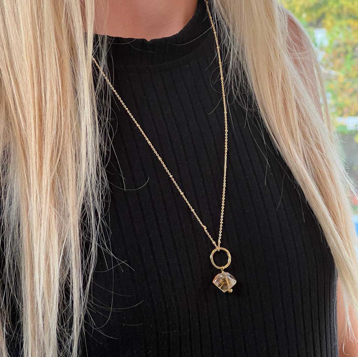 Lottie Freeform Citrine Pendant on Long Satellite Chain