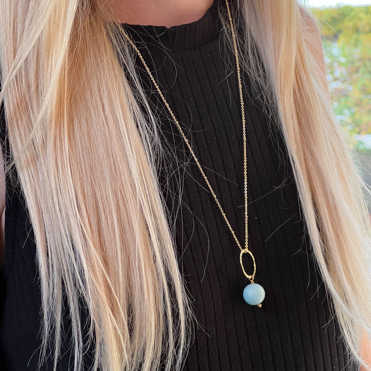 Margaret Amazonite Pendant on Long Satellite chain