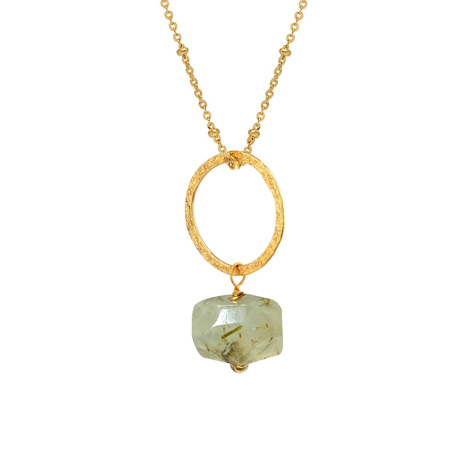 Margaret Freeform Prehnite Pendant on Long Satellite Chain
