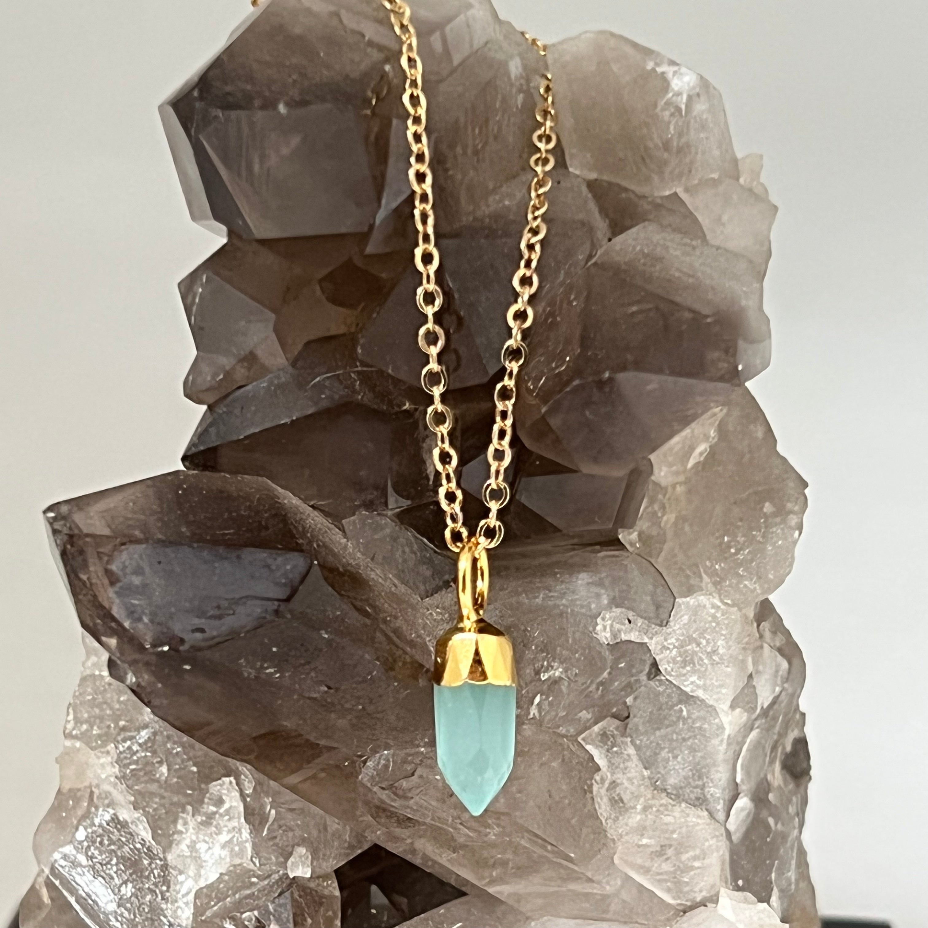 Mini Point Aqua Chalcedony Pendant