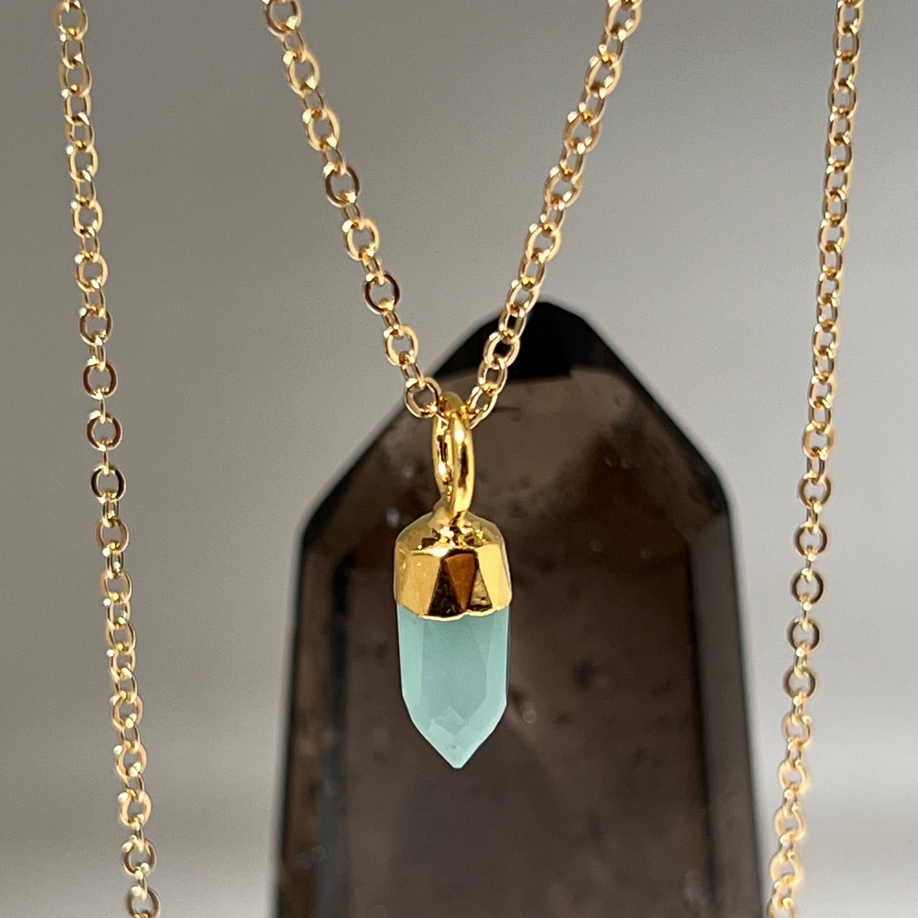 Mini Point Aqua Chalcedony Pendant