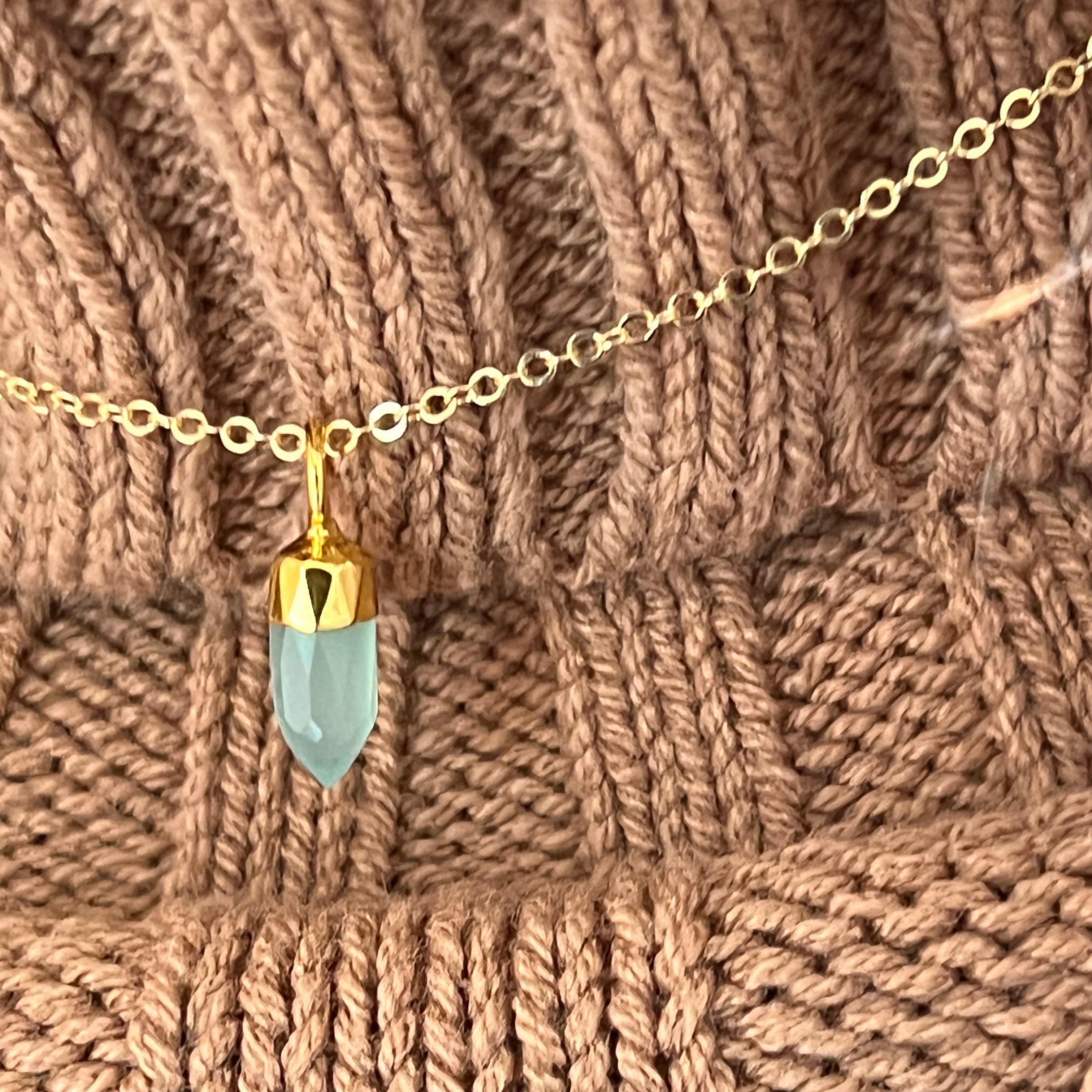 Mini Point Aqua Chalcedony Pendant