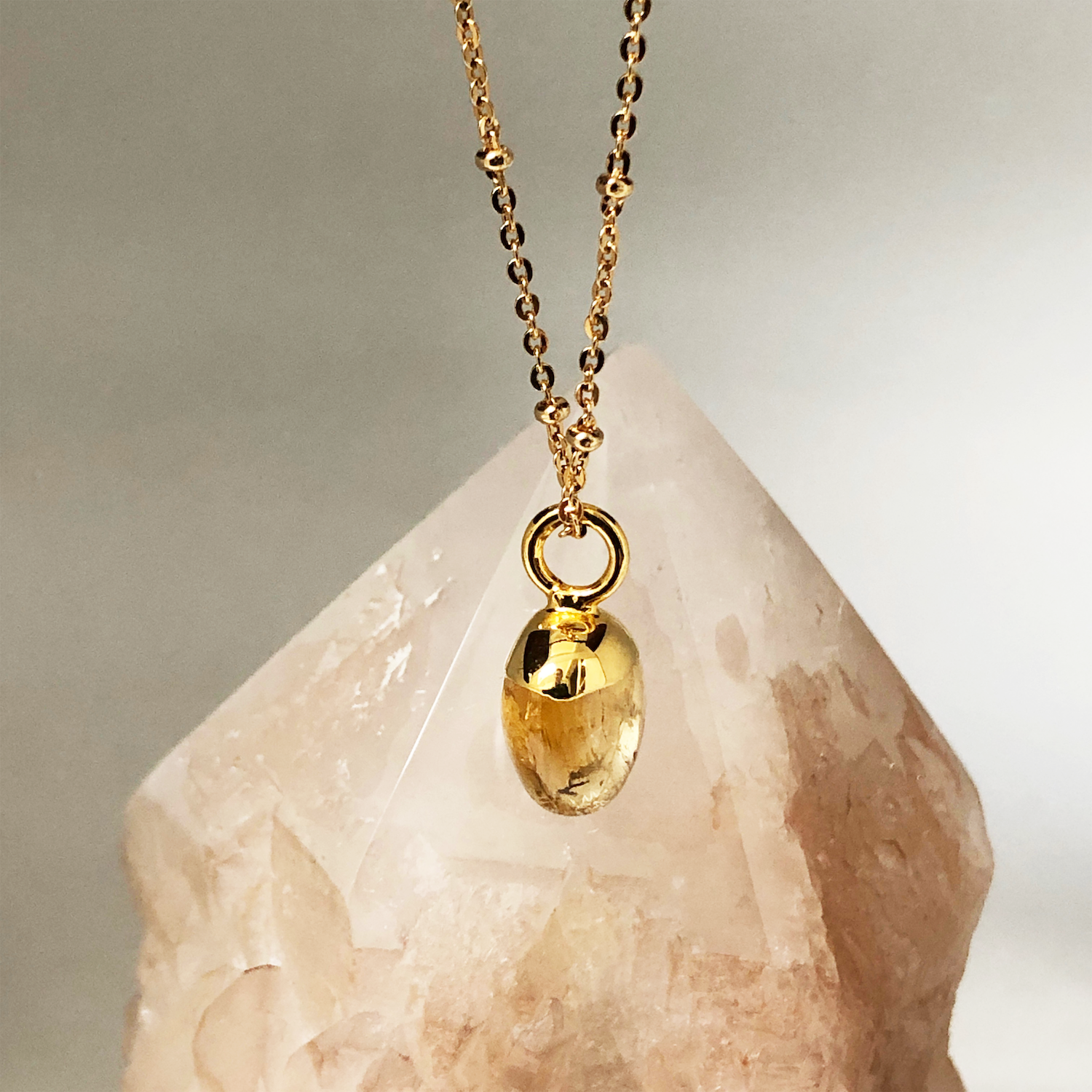 Mini Pebble Pendant Citrine on Satellite chain