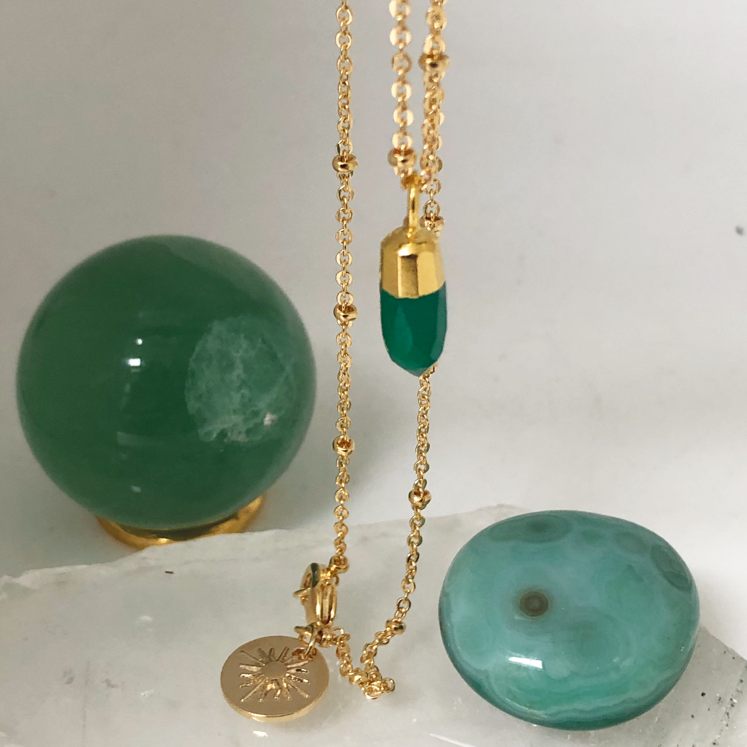 Mini Point Green Onyx Pendant on Satellite chain