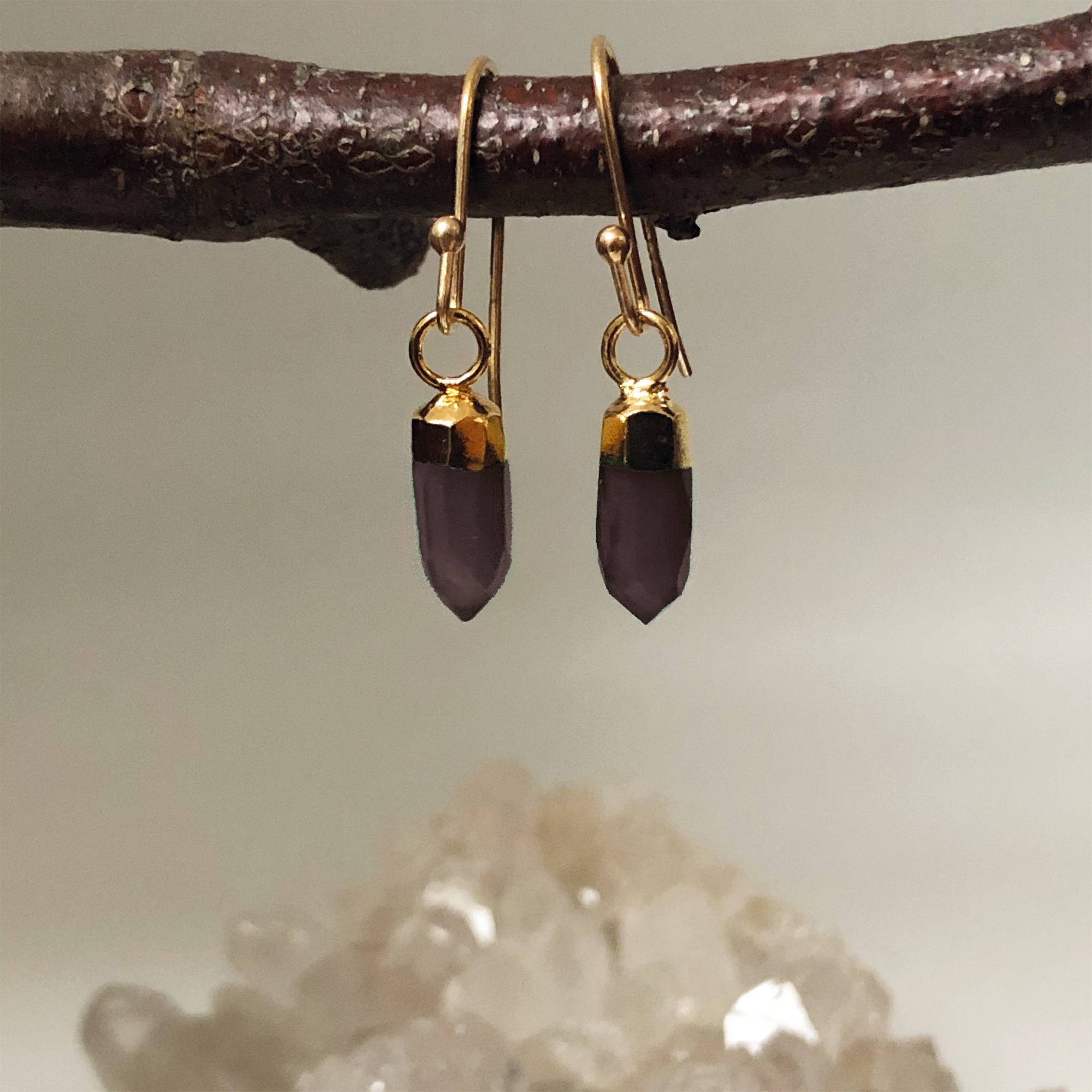Mini Point Smokey Quartz Earrings