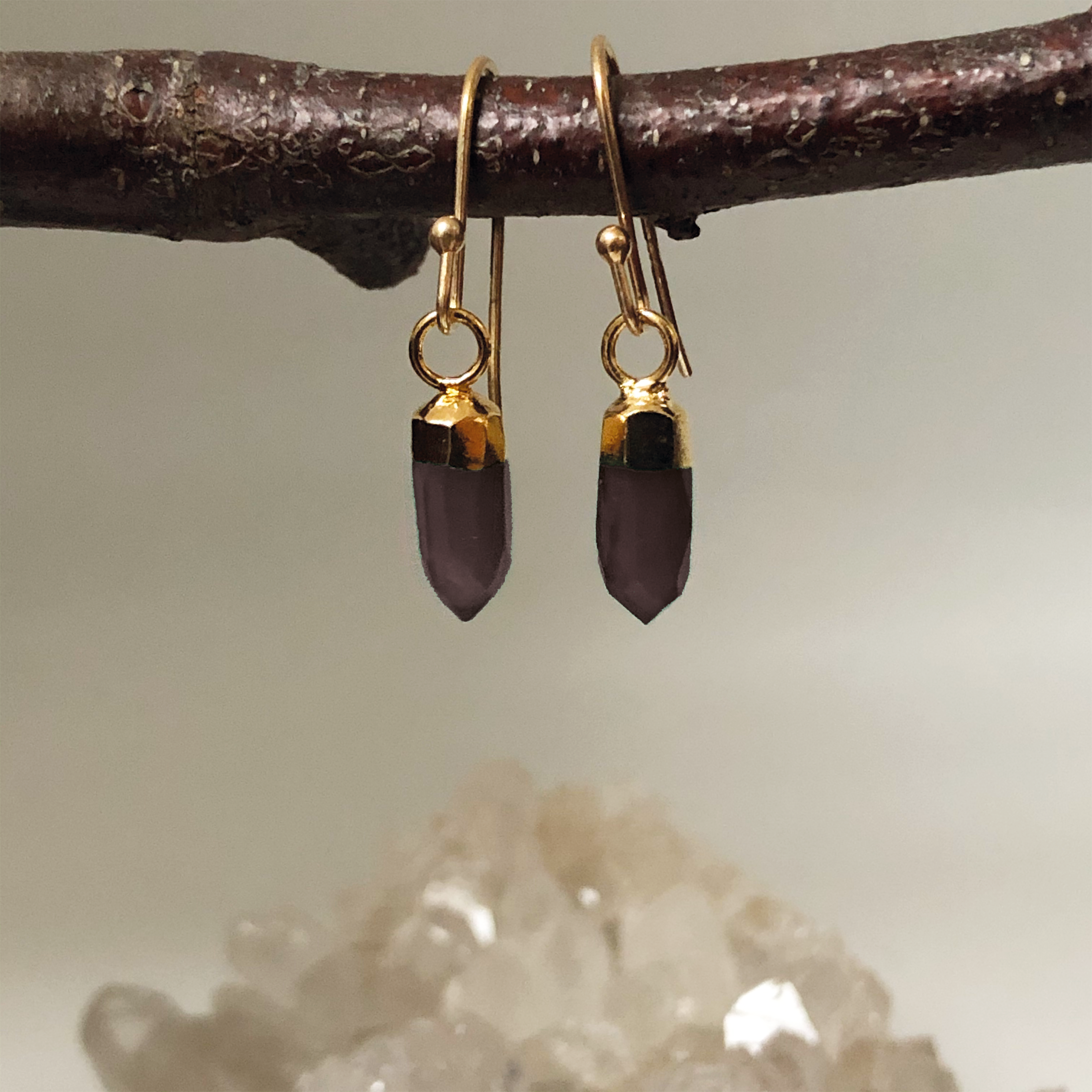 Mini Point Smokey Quartz Earrings