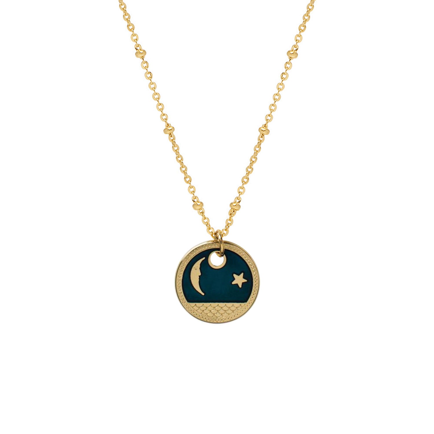 Moon Star Enamel Medal on Satellite chain