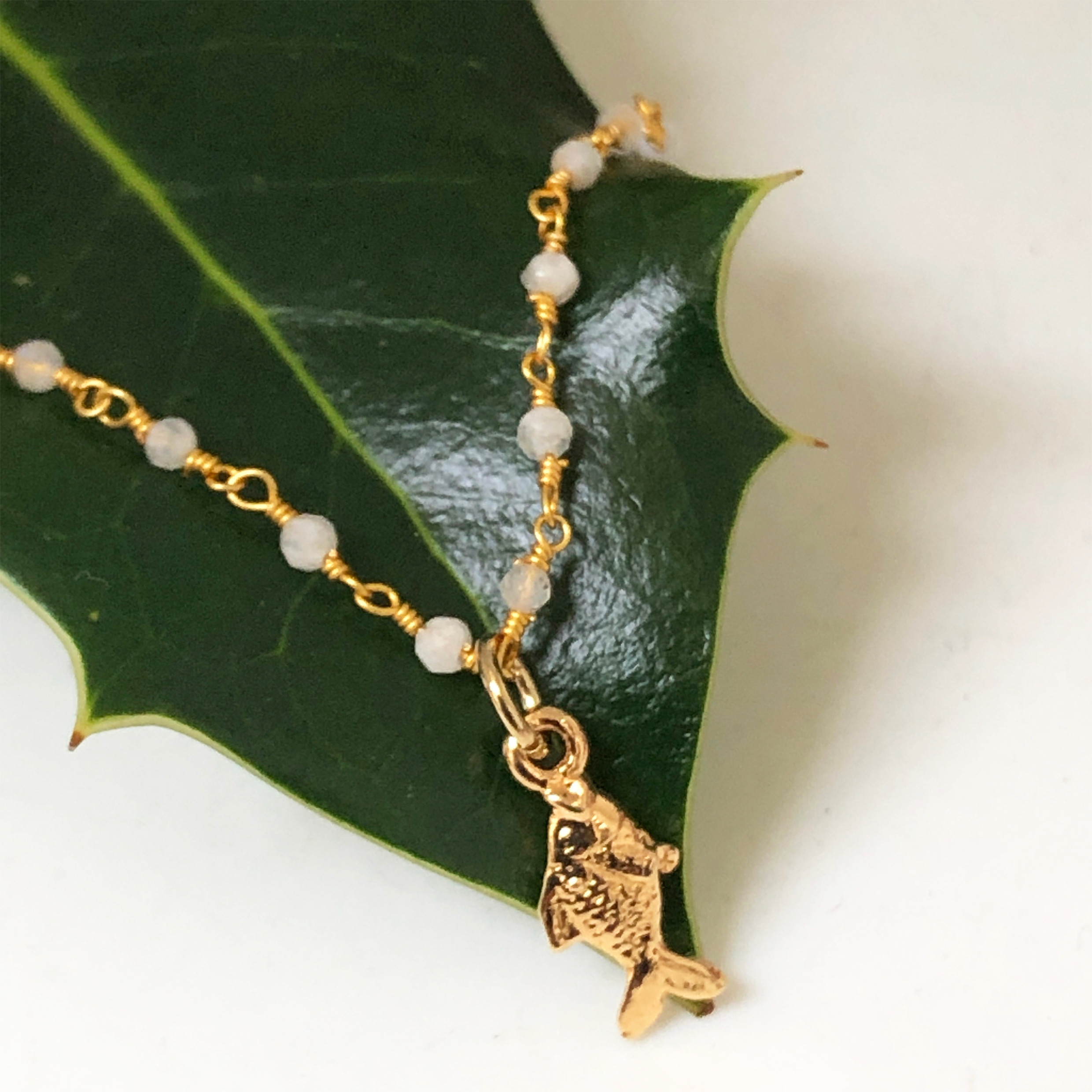 Moonstone Rosary with Tiny Fish Charm