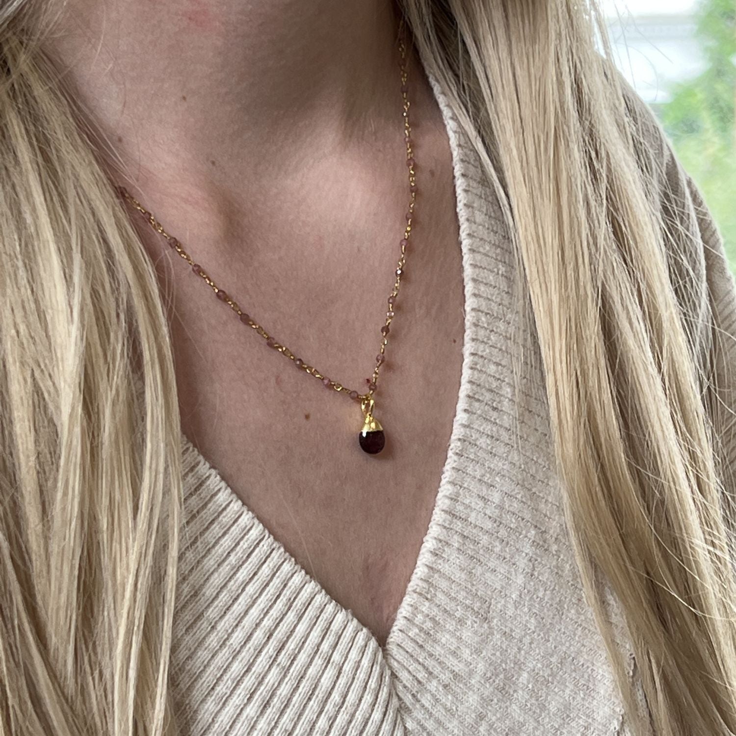 Fancy Pink Tourmaline Rosary Short With Pink Drop Tourmaline