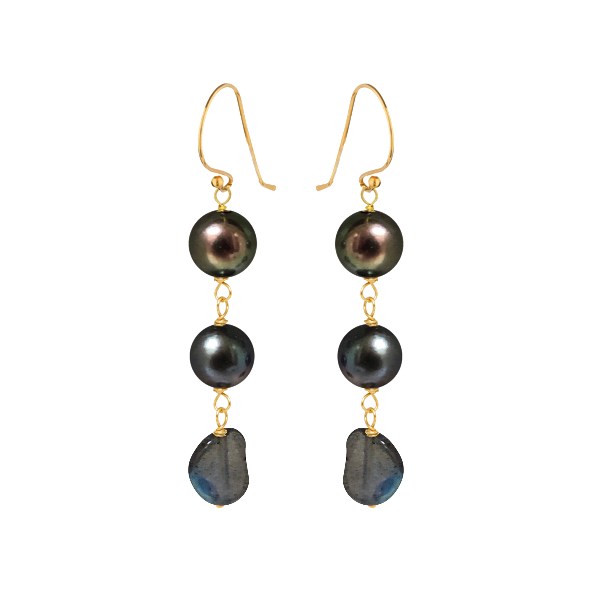 Peacock Pearl & Freeform Labradorite Earrings