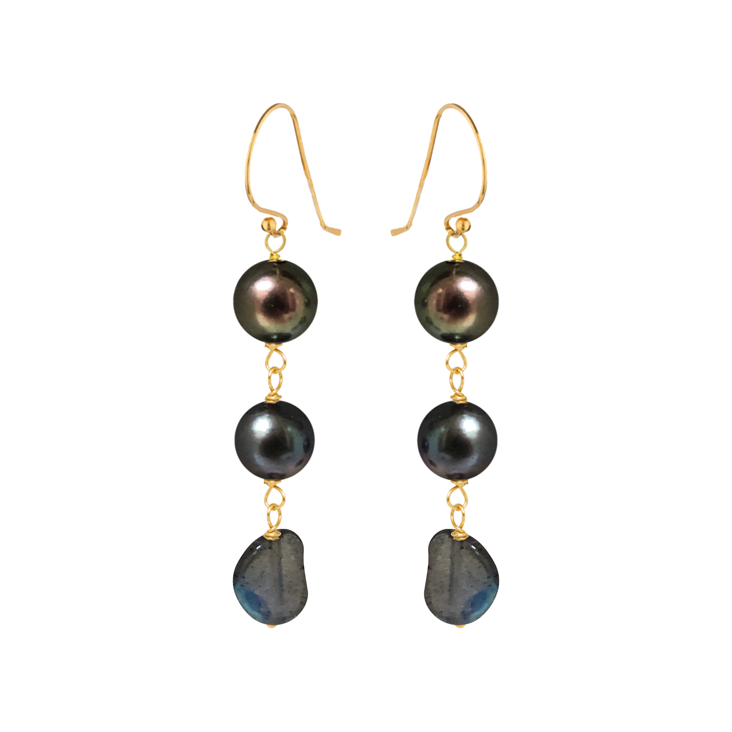 Peacock Pearl & Freeform Labradorite Earrings