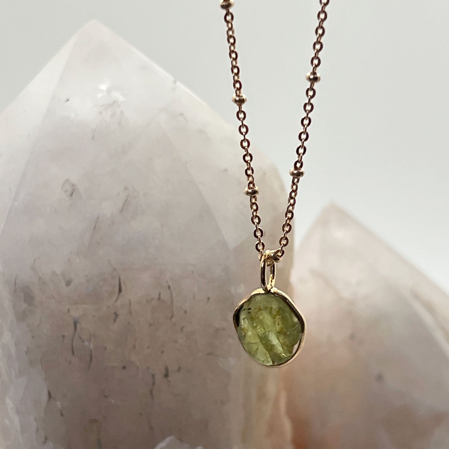 Freeform Raw Peridot slice on Satellite chain