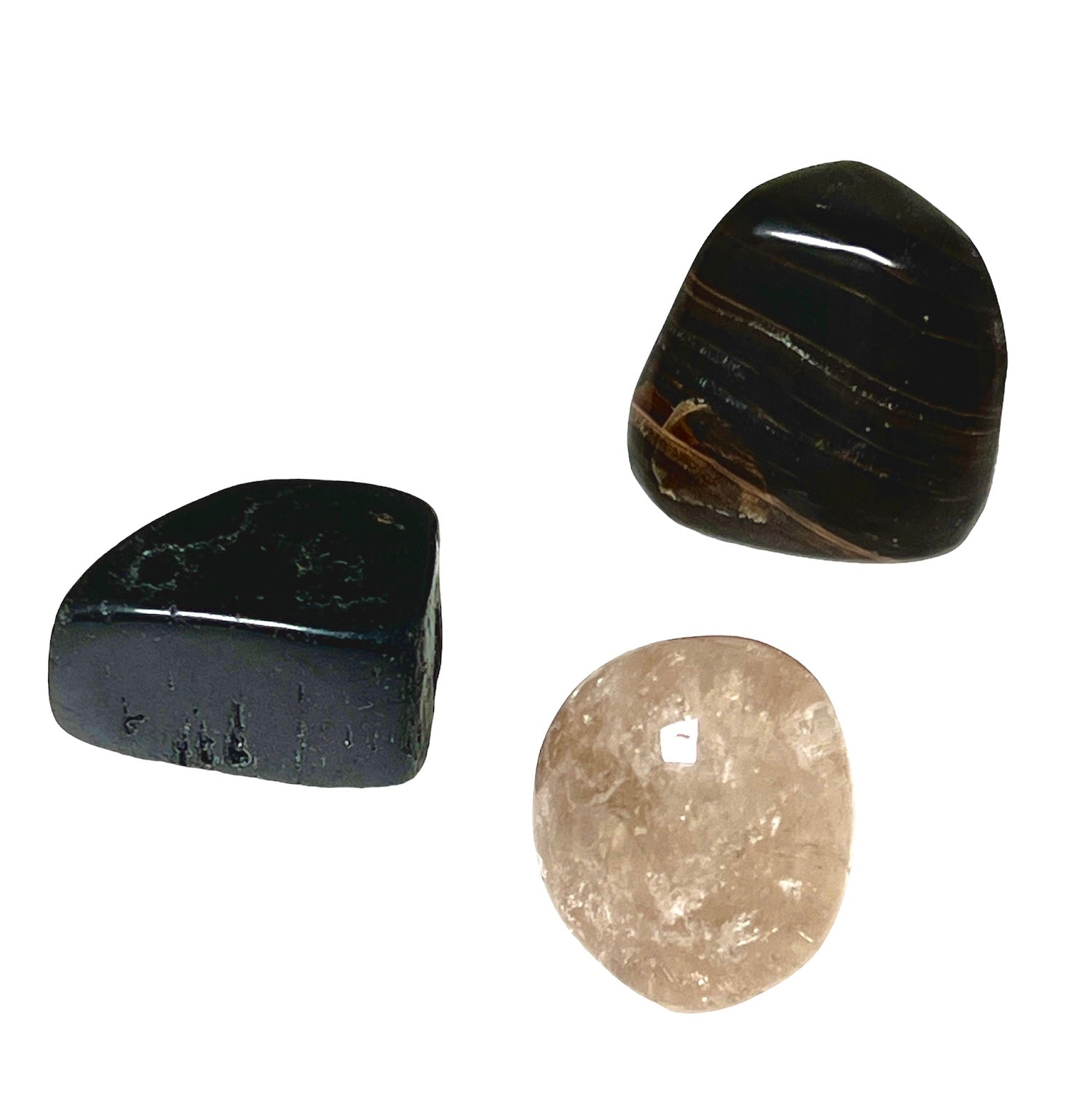 The Grounding Set with Black tourmaline, Petrified wood and Smokey Quartz