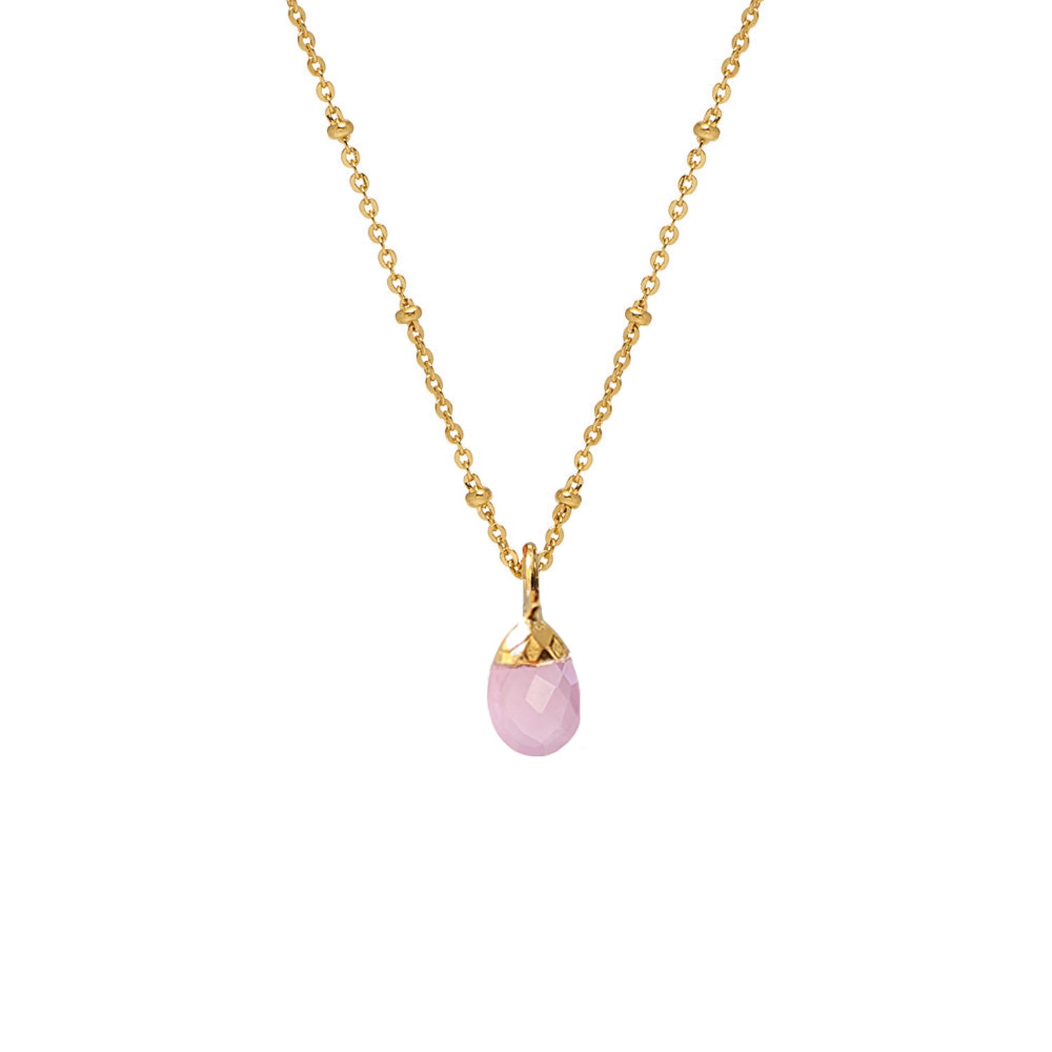 Pink Chalcedony Briolette Pendant on Satellite chain