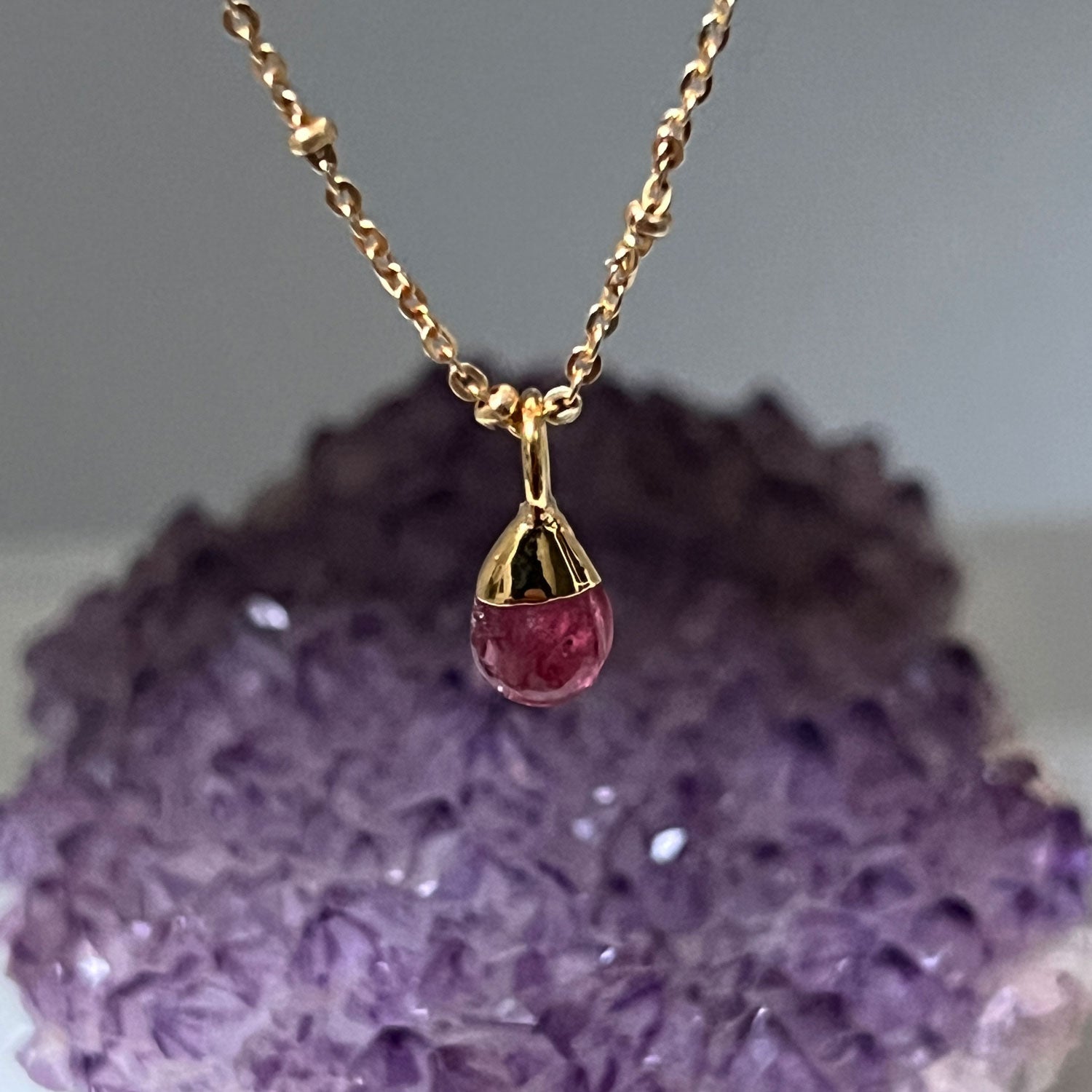 Pink Tourmaline Drop on Satellite Chain