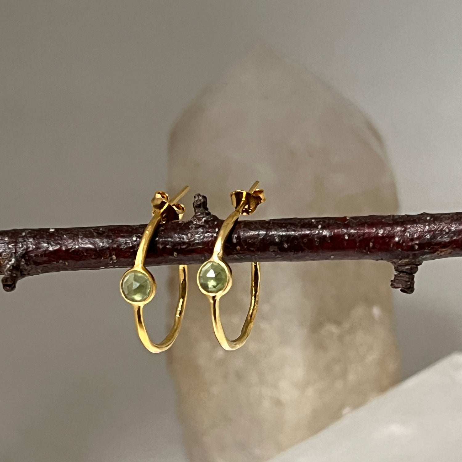 Polki Cut Peridot Creole Earrings