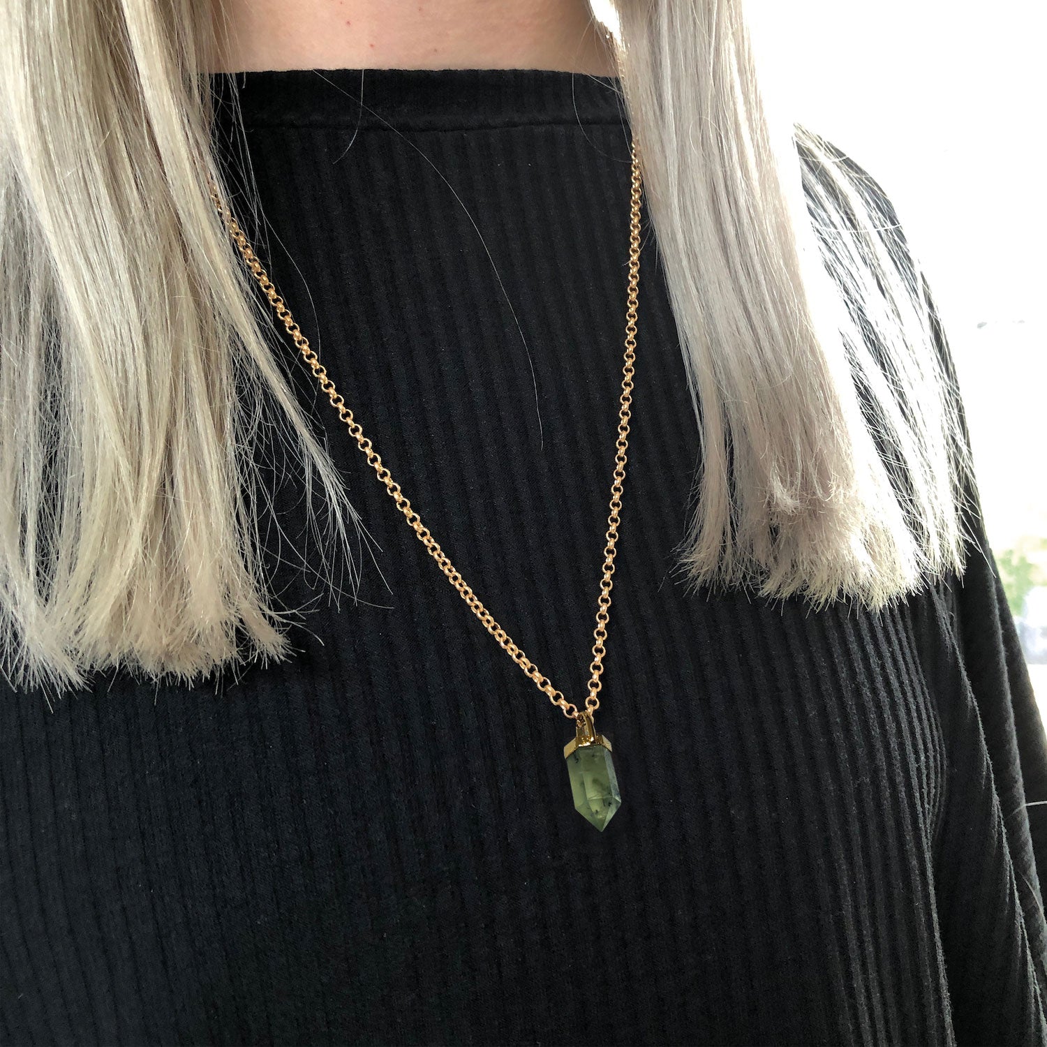 Green Prehnite Point on Baby Belcher Chain