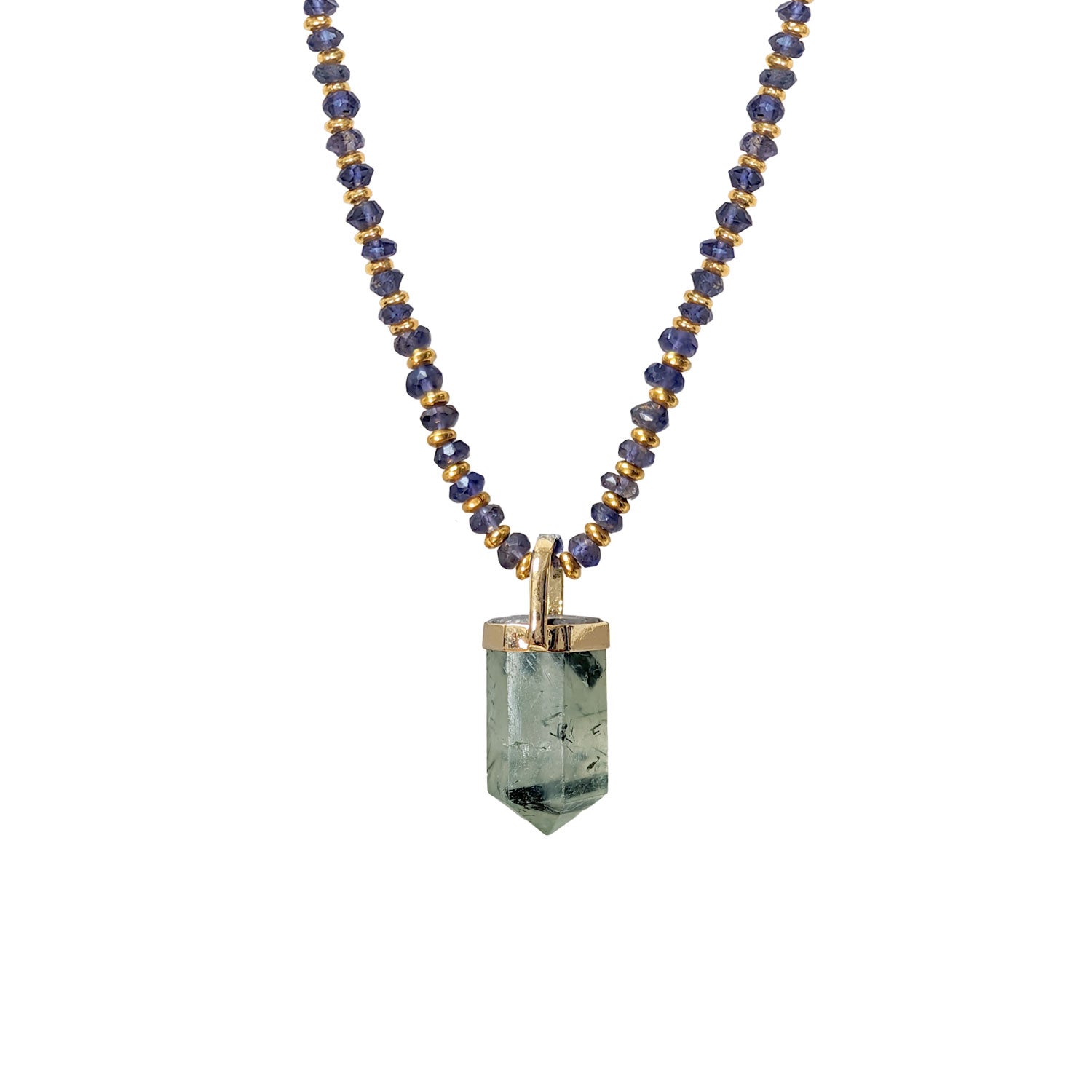 Prehnite Point Pendant on Vermeil Iolite Chain