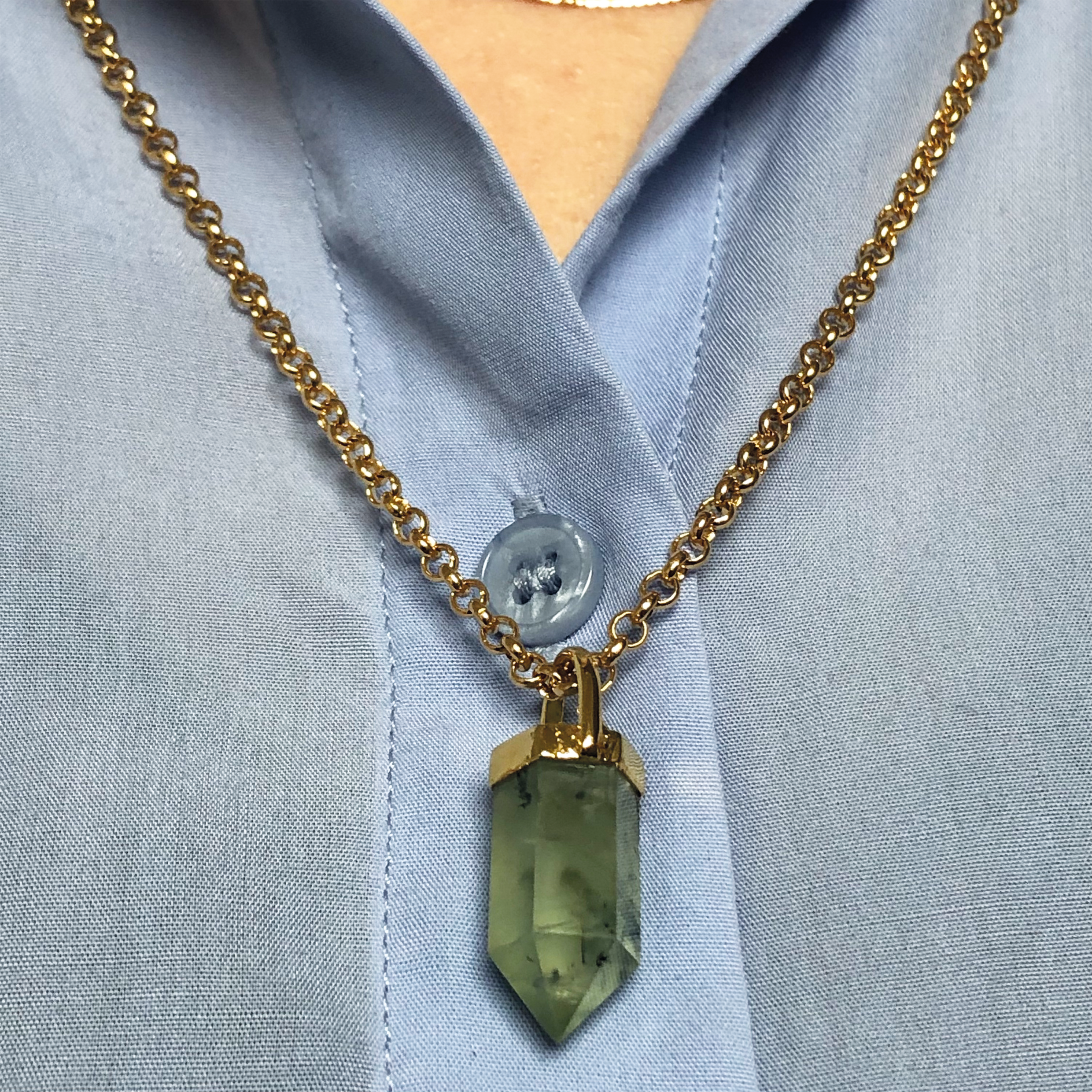 Green Prehnite Point on Baby Belcher Chain