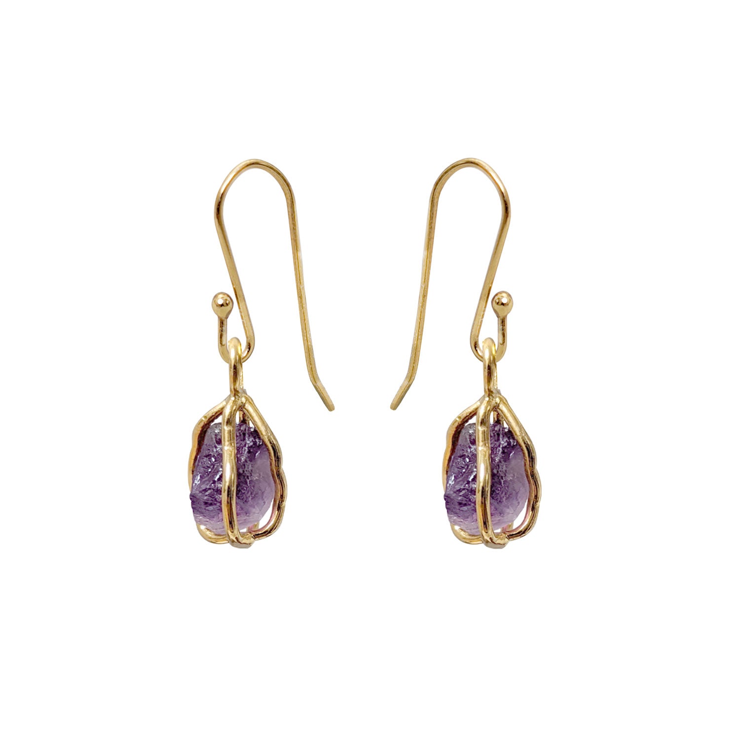 Amethyst Raw In Cage  Earrings