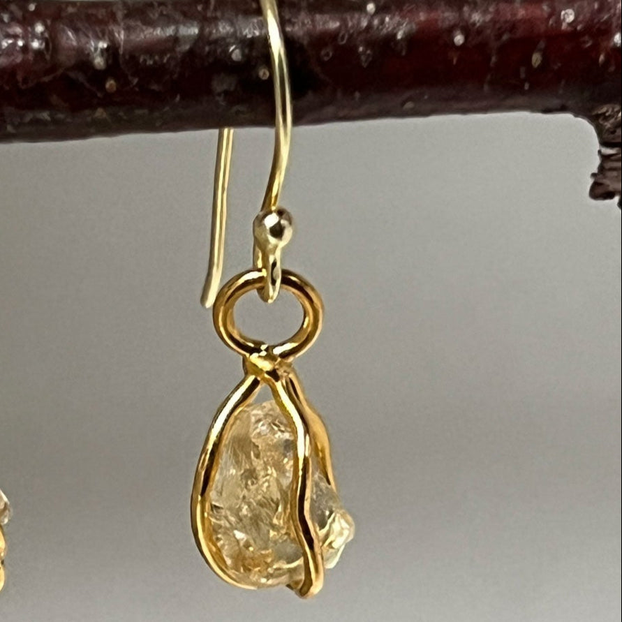 Citrine Raw In Cage Earrings