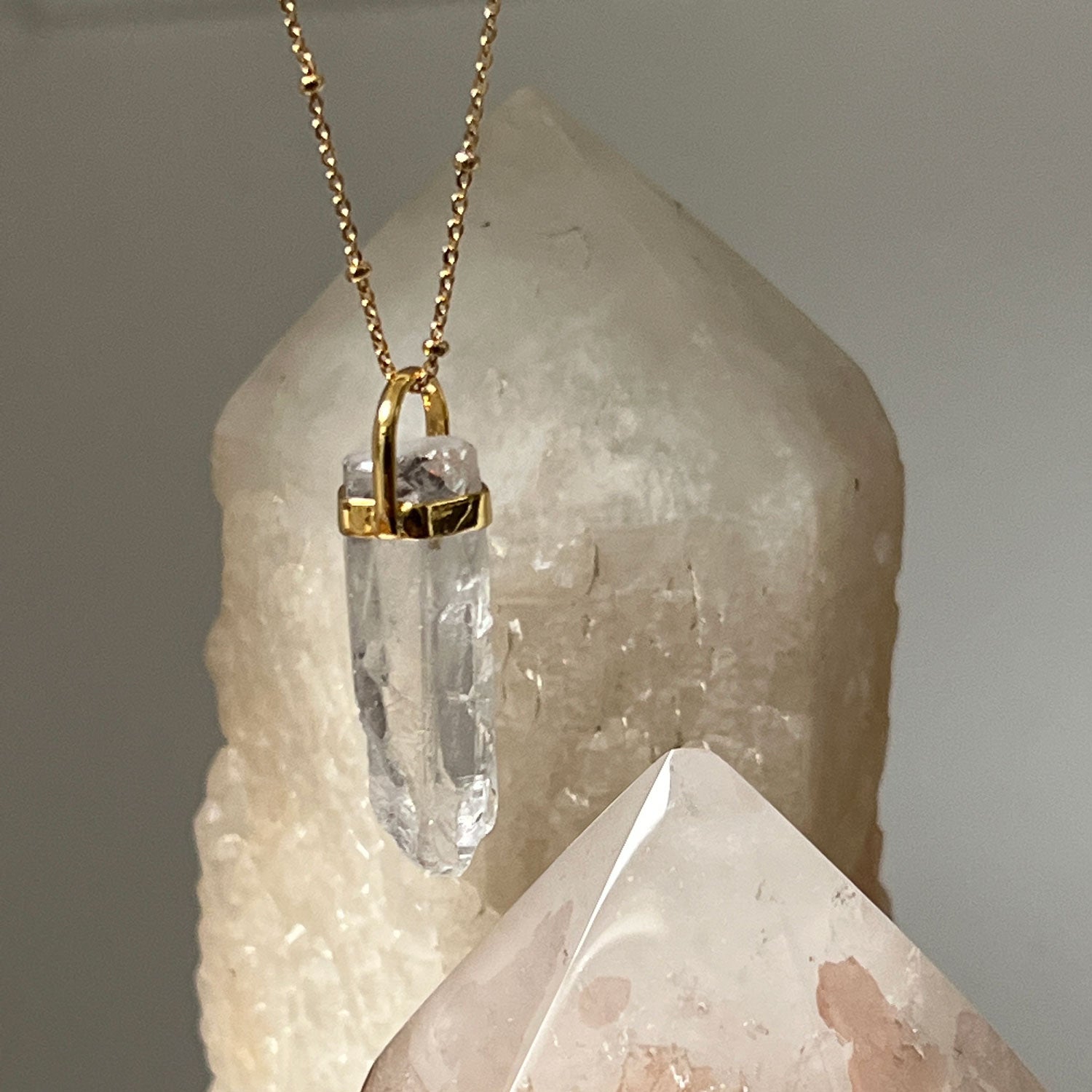 Raw Rock Crystal Point Pendant (sold individually or on a long satellite chain)