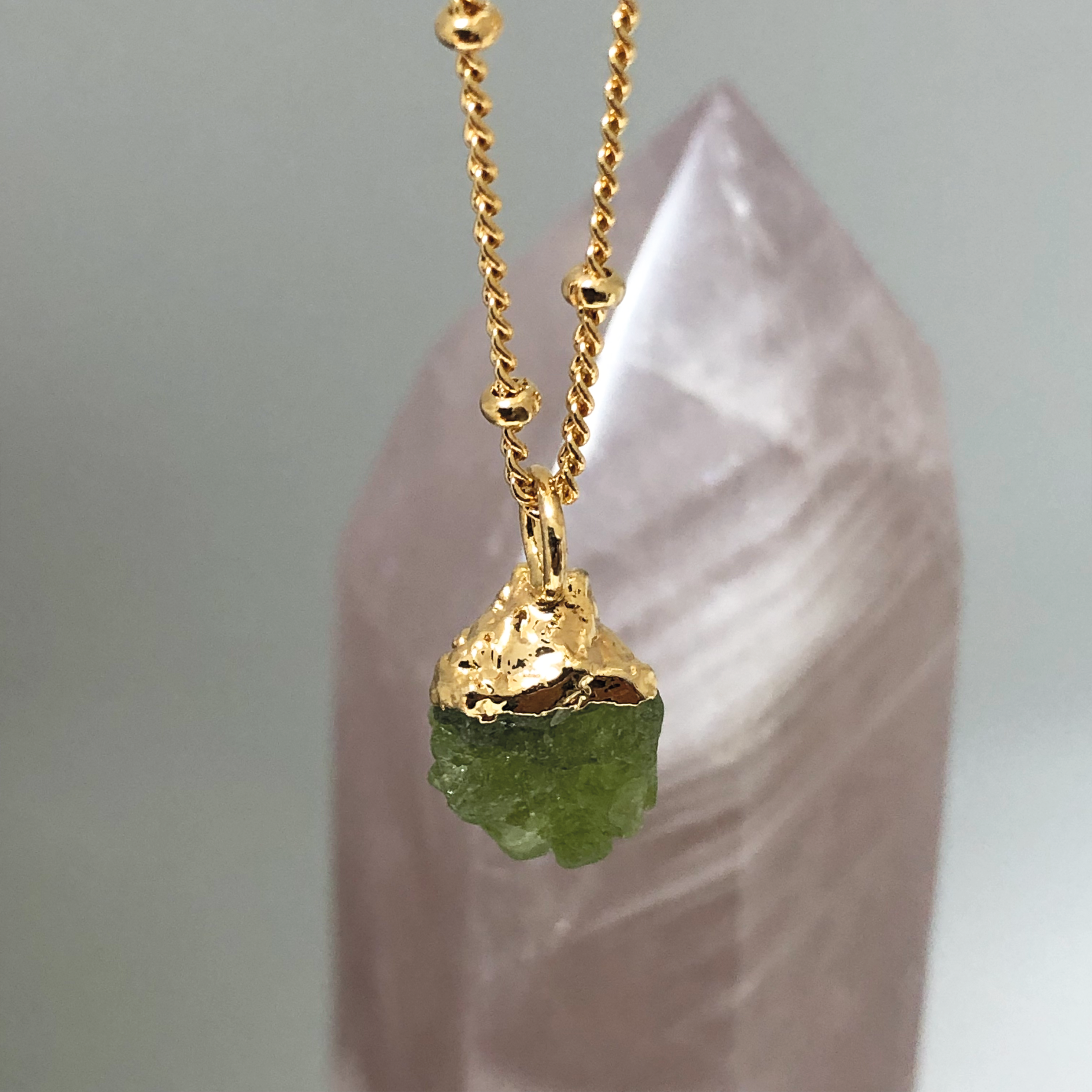 Raw Peridot Pendant on Biba Chain