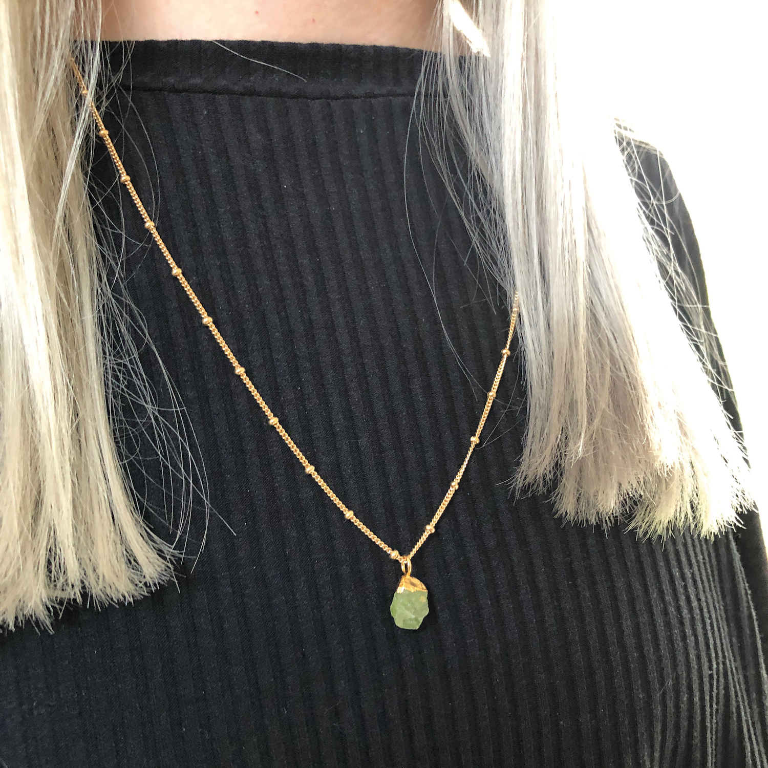 Raw Peridot Pendant on Biba Chain
