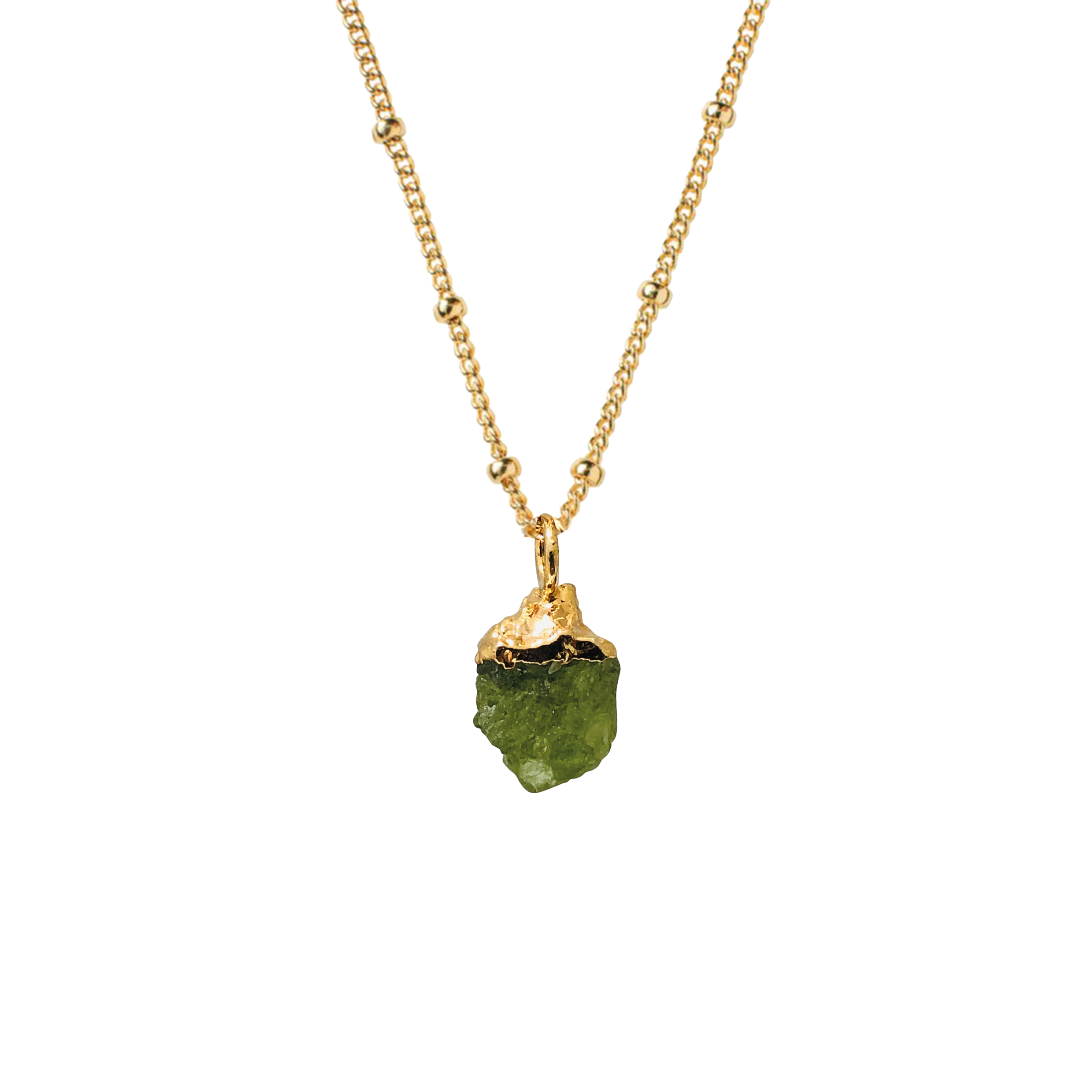 Raw Peridot Pendant on Biba Chain