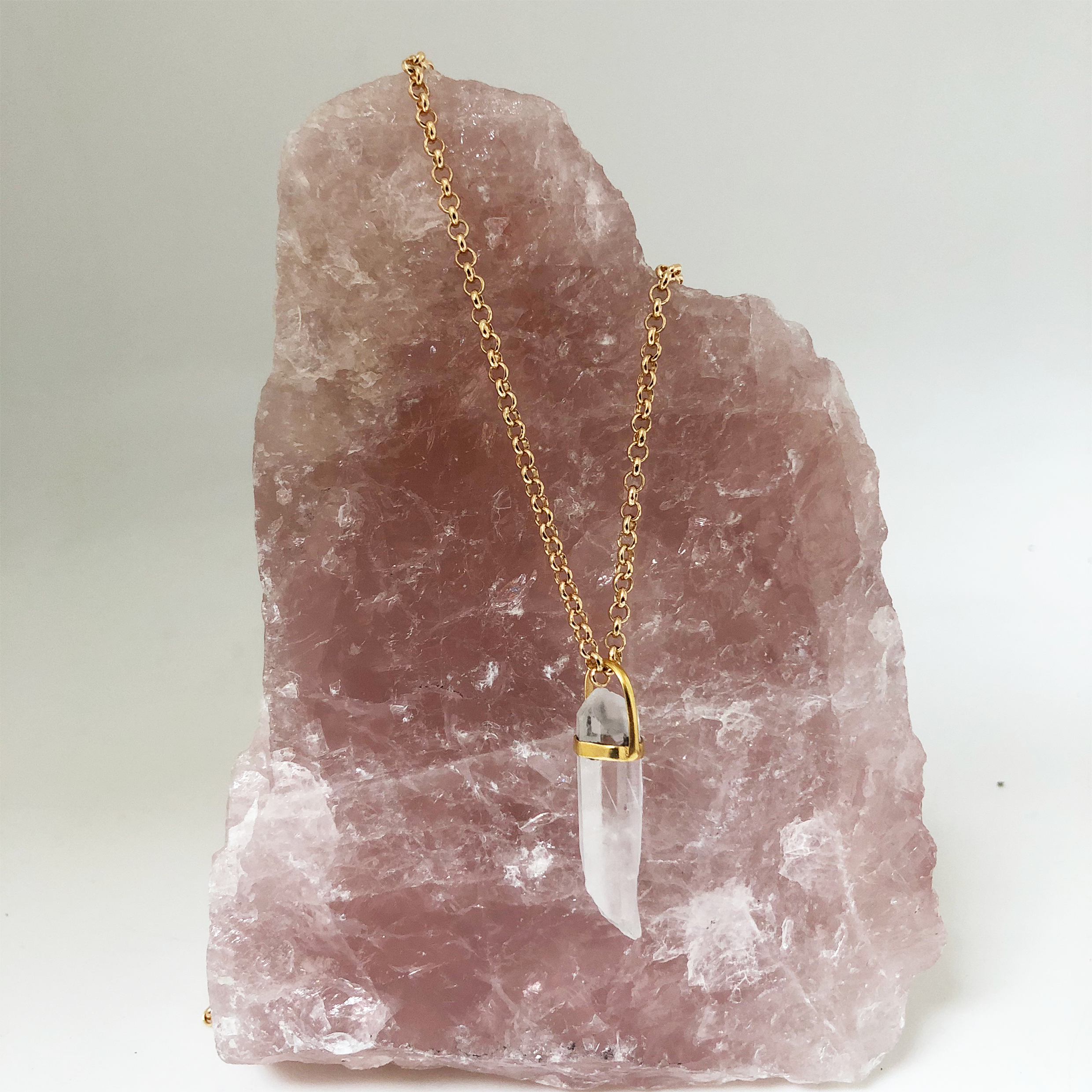Raw Rock Crystal Point on Baby Belcher chain
