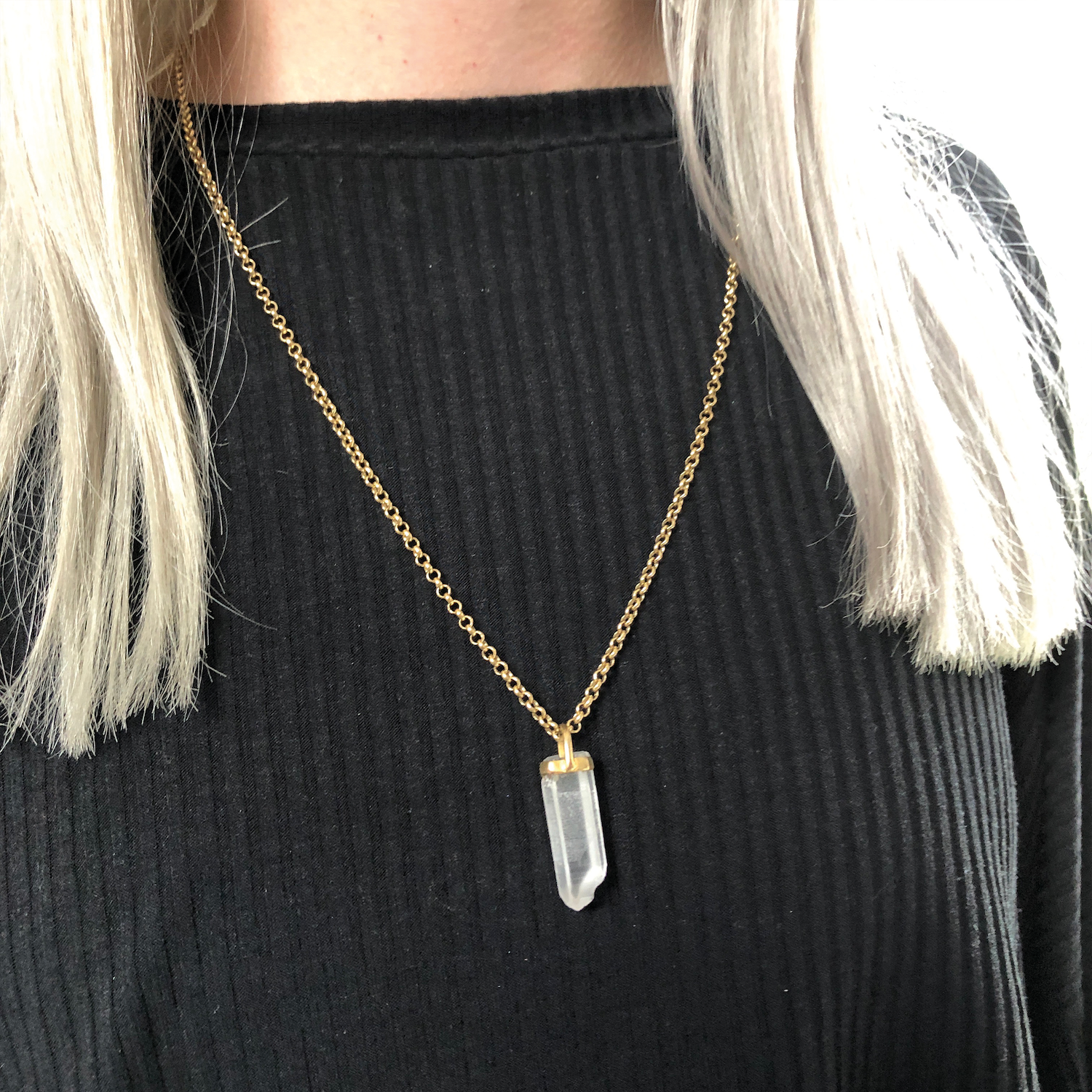 Raw Rock Crystal Point on Baby Belcher chain