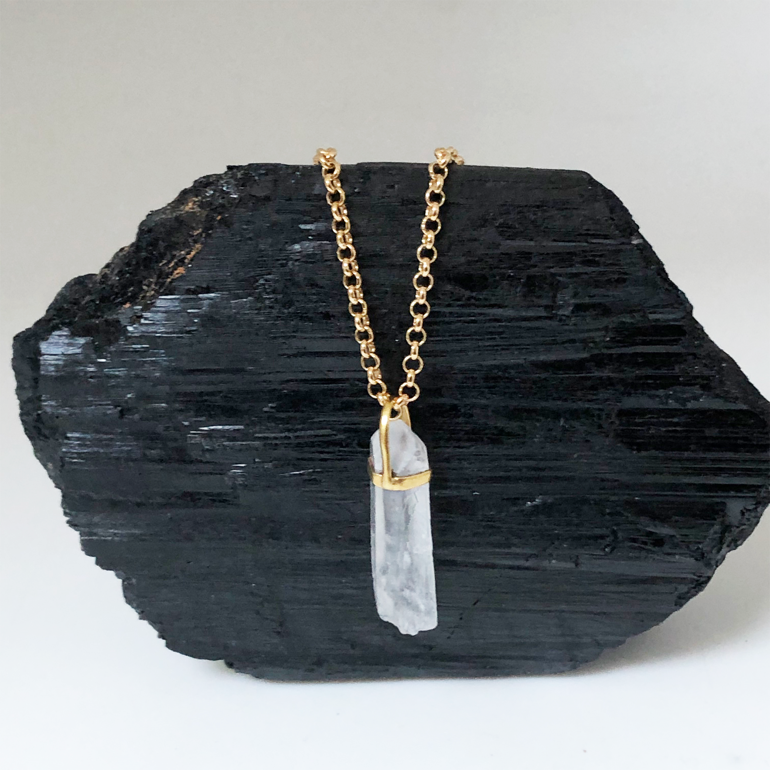 Raw Rock Crystal Point on Baby Belcher chain