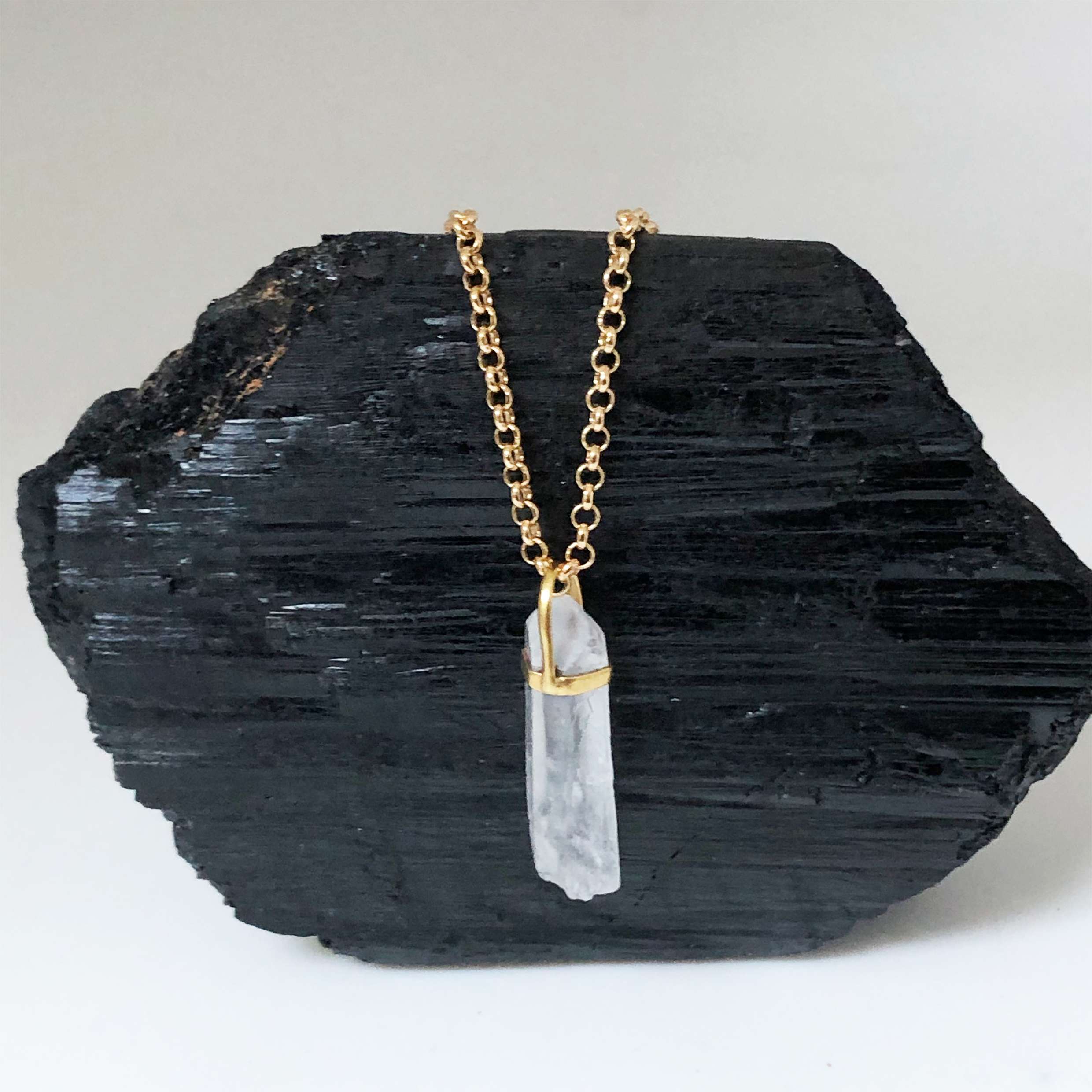 Raw Rock Crystal Point  on Baby Belcher chain