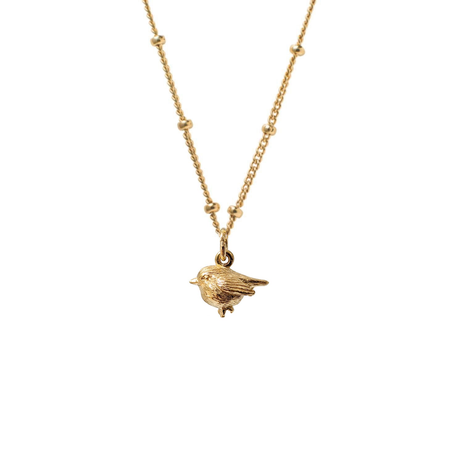 Elegant 22ct gold-plated necklace with a gold Biba chain and cute robin charm.