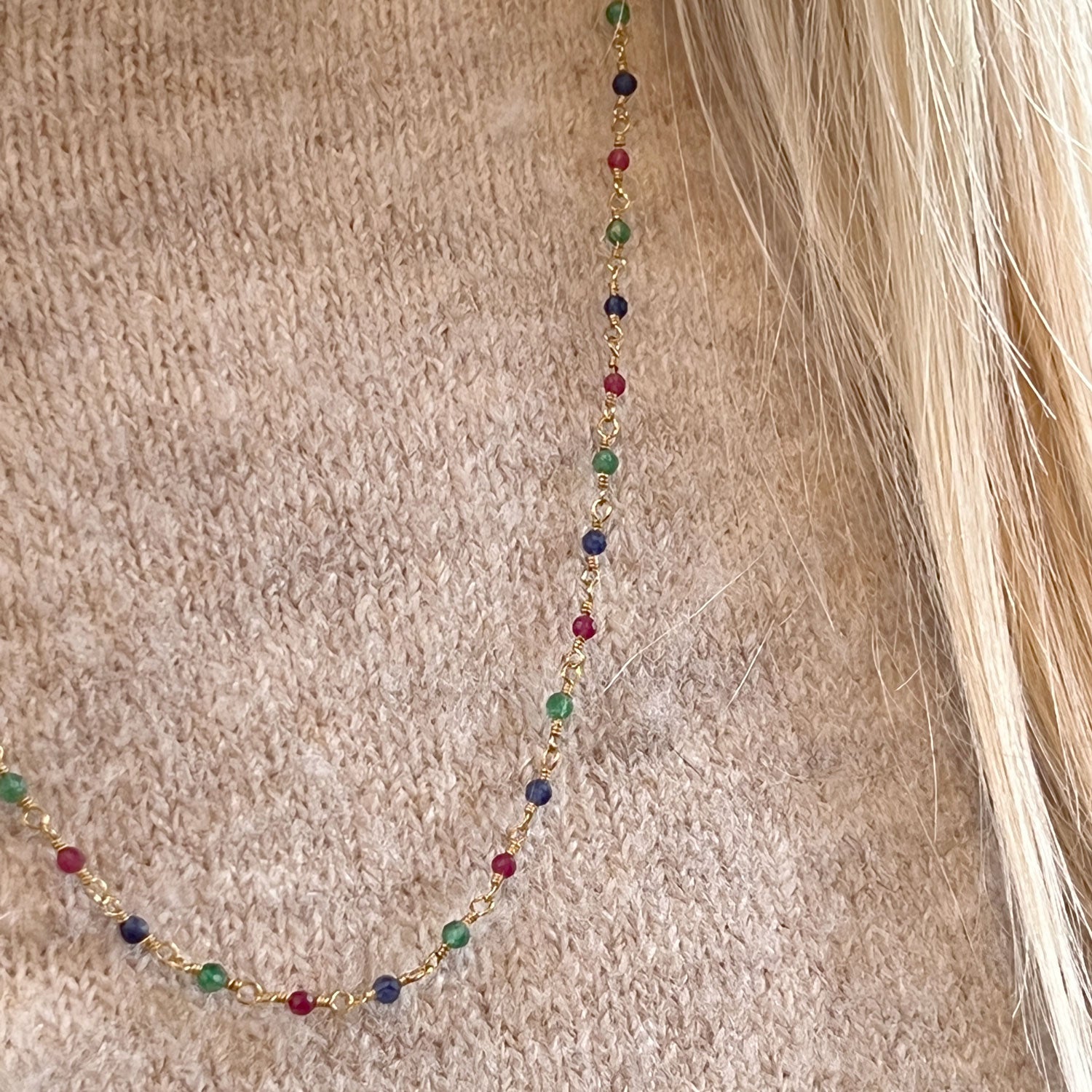 Multi Rosary Ruby, Emerald, Sapphire  - Long