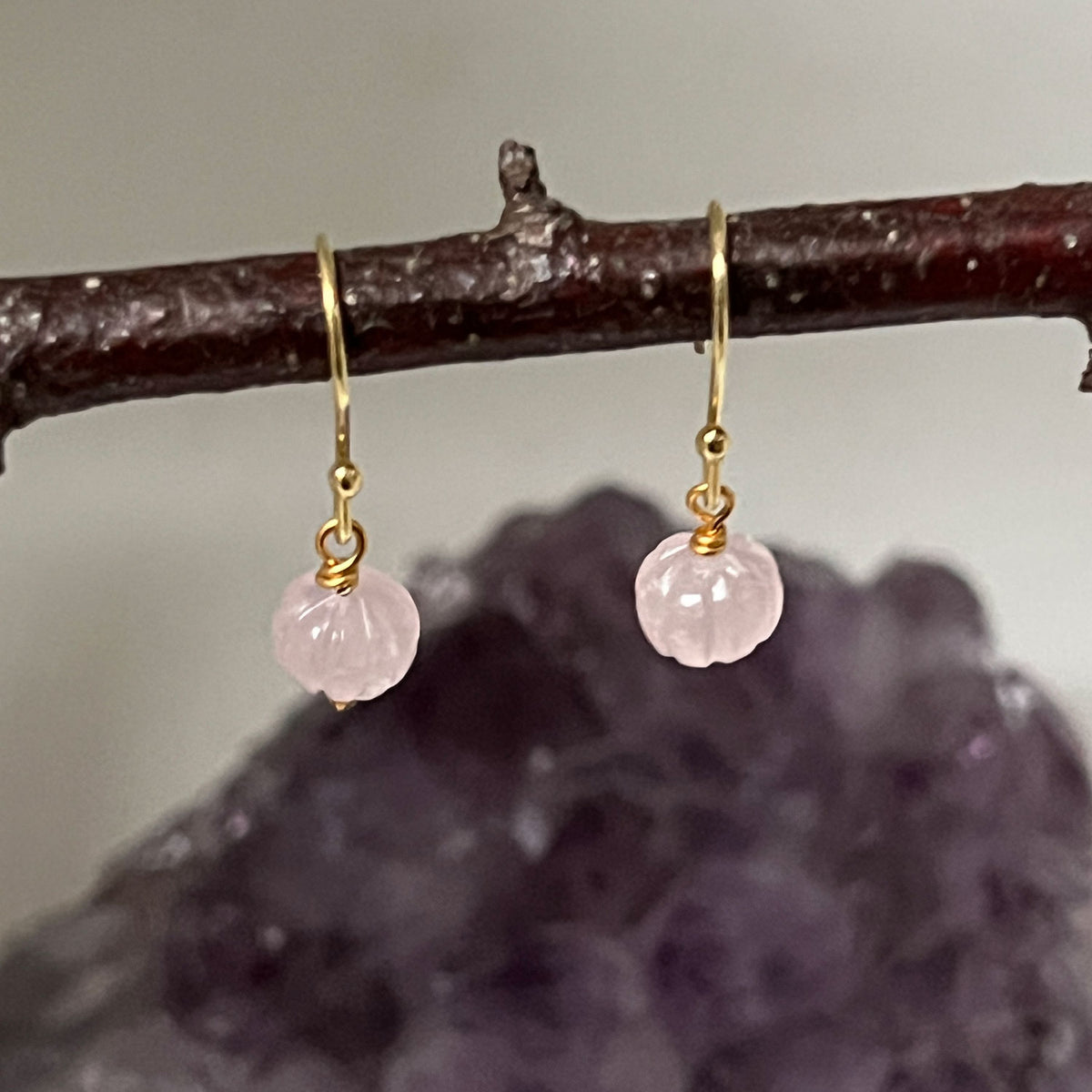 Rose Quartz Carved Earrings