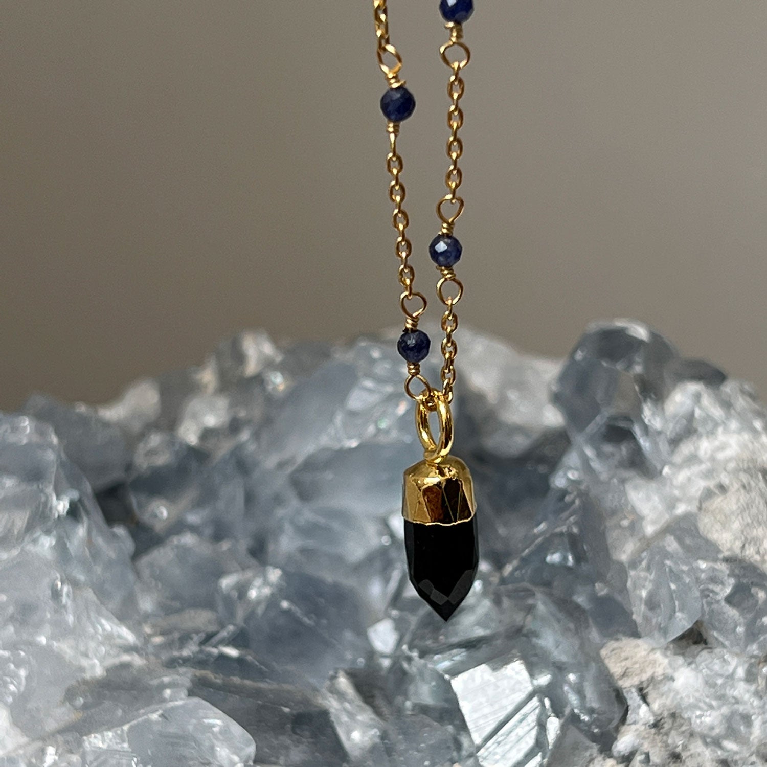 Fancy Sapphire Rosary with Black Onyx Mini Point