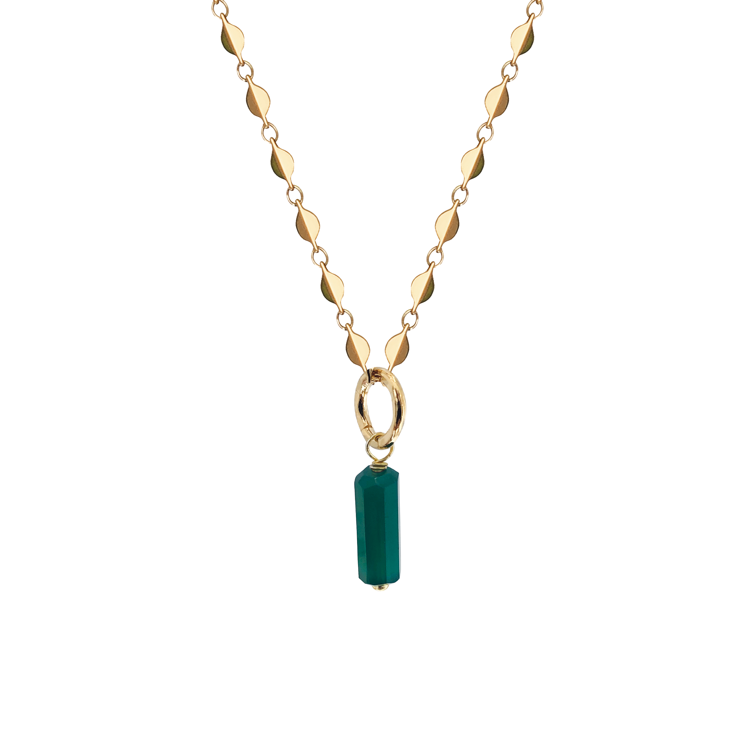 Green Onyx Baguette on Rose Chain